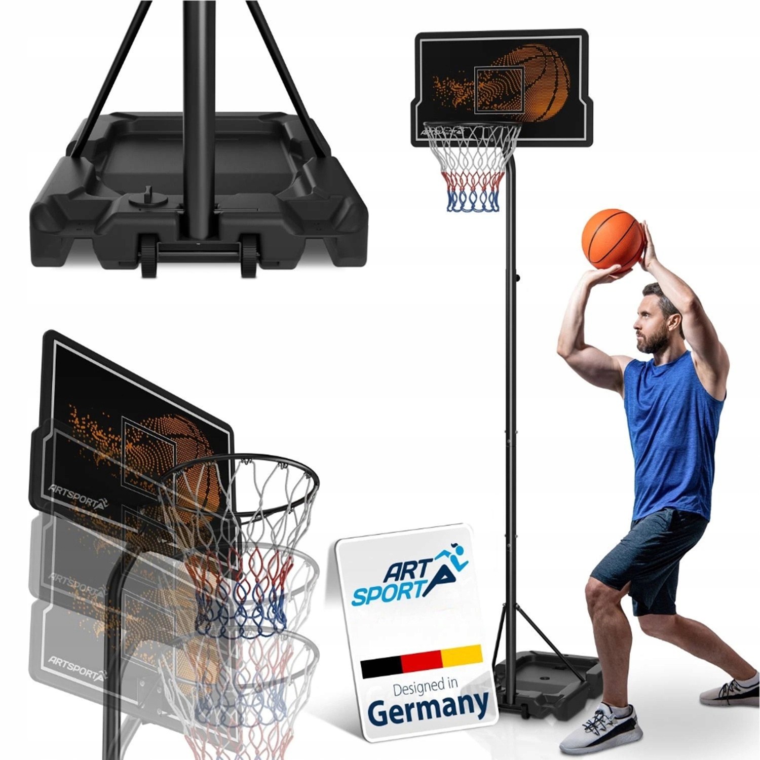 Wolnostojący Kosz Do Koszykówki Mobilny Regulowana Wysokość 3,05 M Tablica