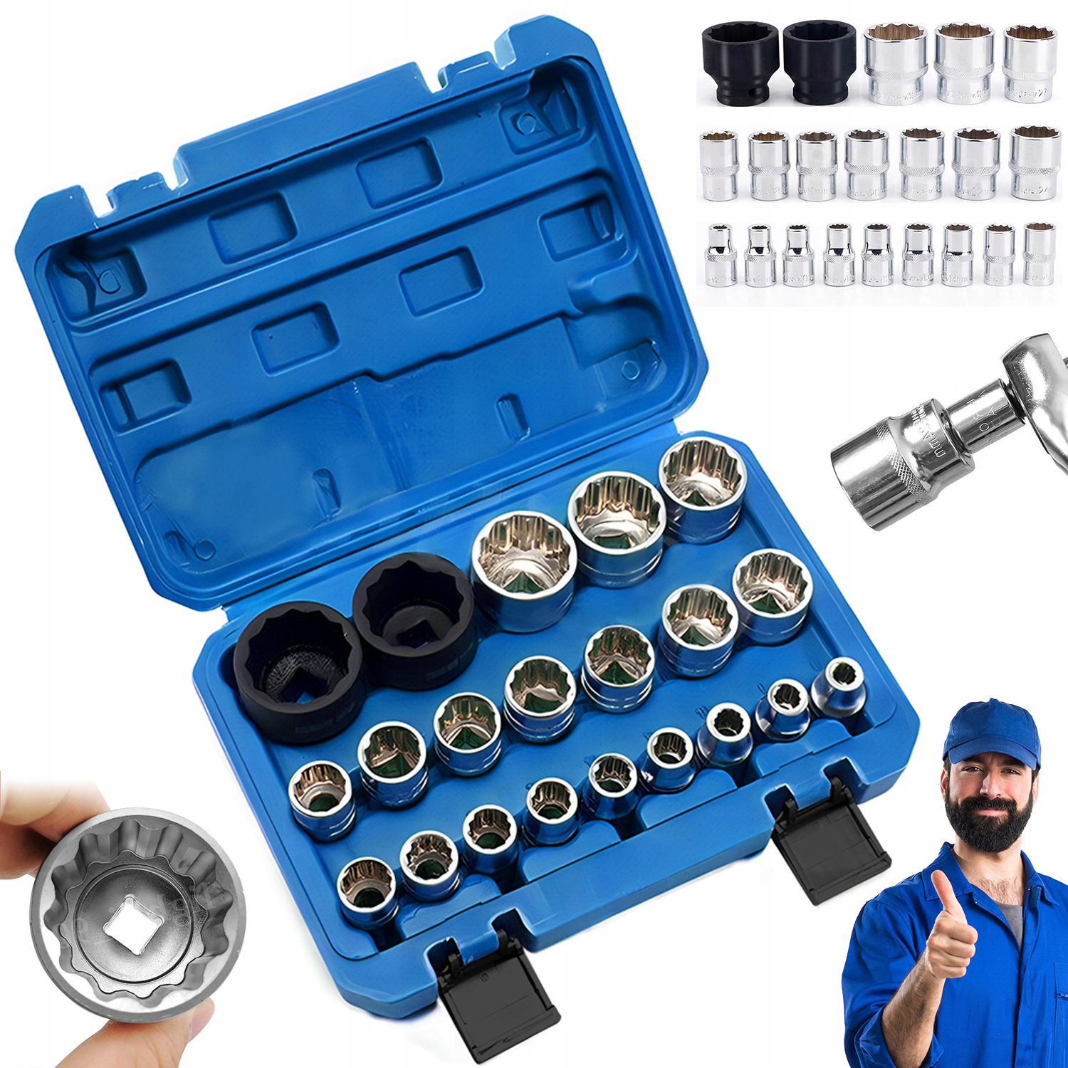 Sada Rázových Nástavců 12-HRANNÝCH 1/2" 8-36 MM 21 Kusů. Sada