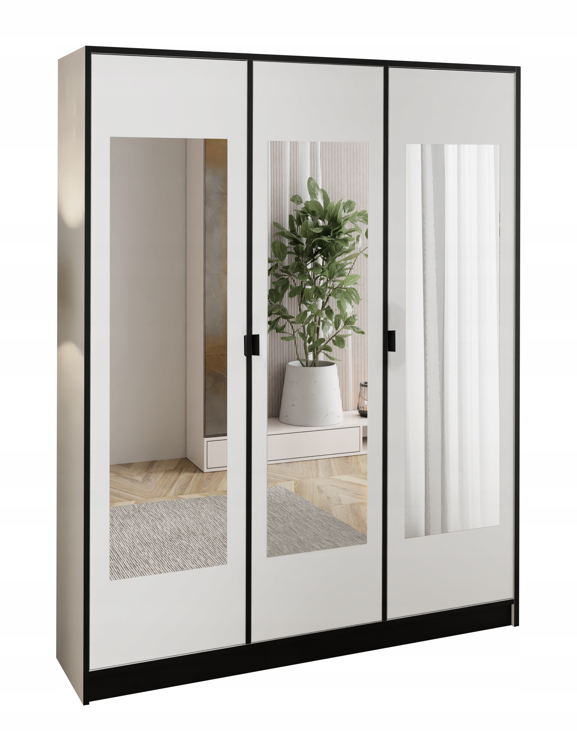 Skříň třídveřová Lumi 157 3D Bílá 3X Zrcadla Dior Držák Černá