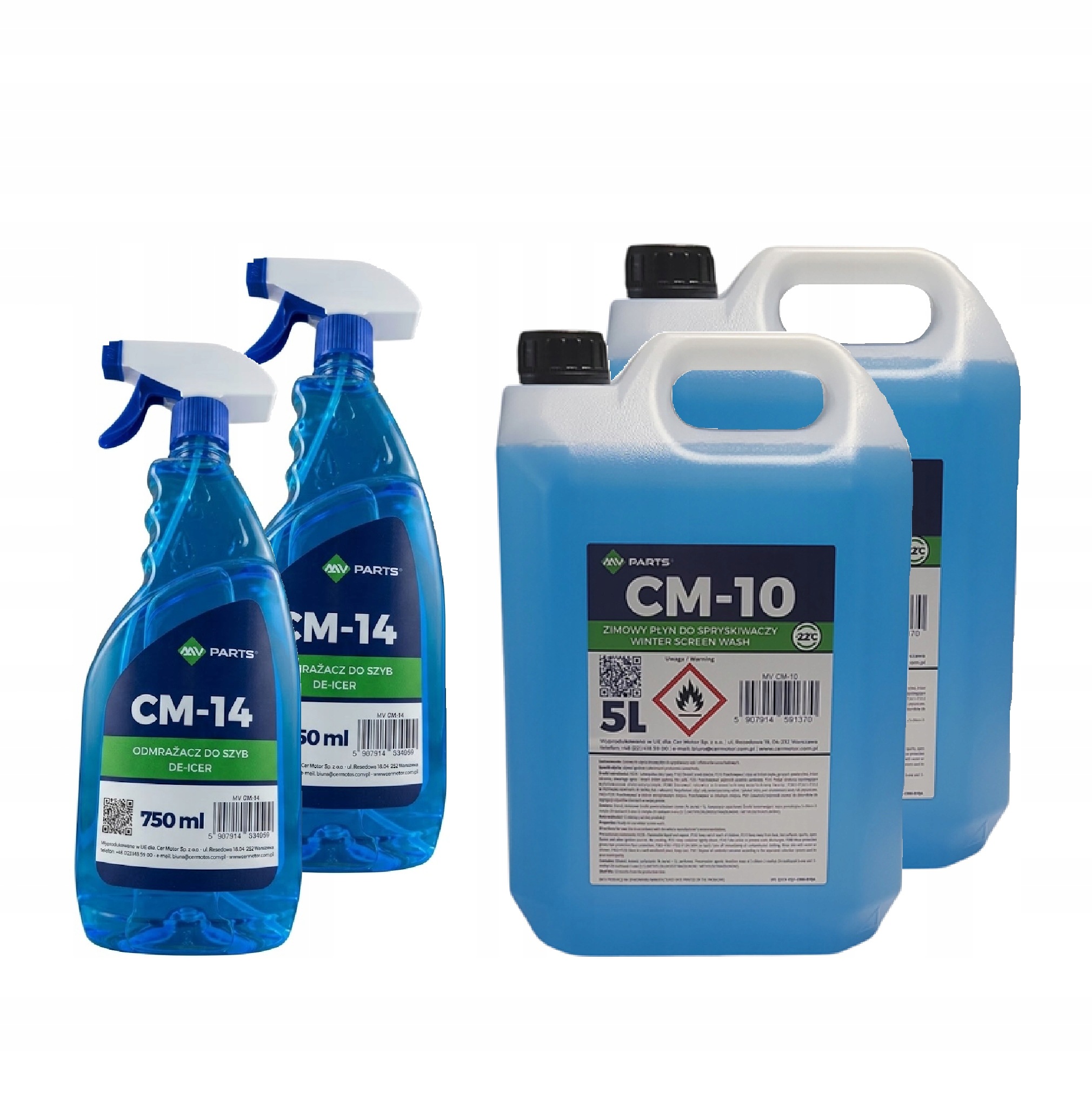 2x Odmrażacz 750ml MV Parts CM-14 2x Płyn do spryskiwaczy CM-10 -22°C 5L
