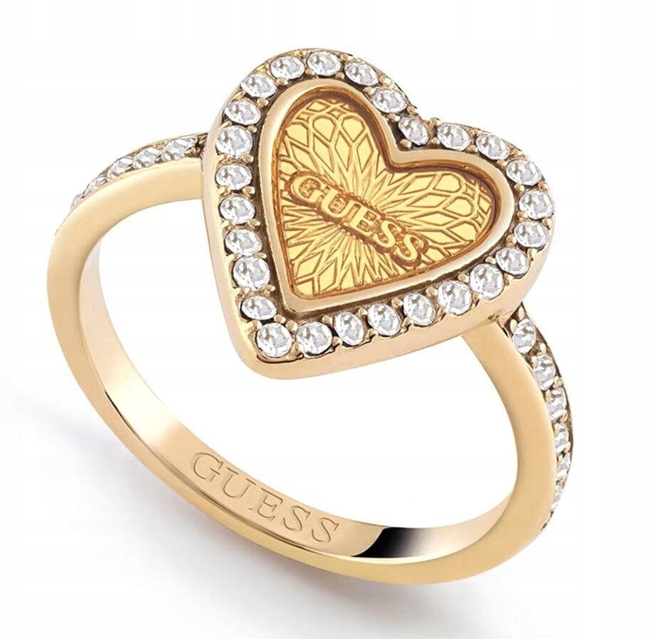 Ocelový Pozlacený Prstýnek Guess Srdce Zirkony JUBR03243JWYG52 12