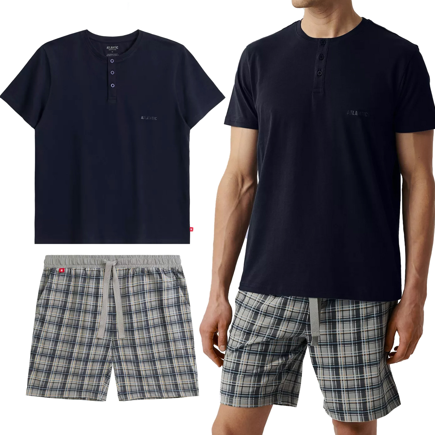 Pánské pyžamo Atlantic NMP-380 Volný krátký komplet 100% Bavlna XL