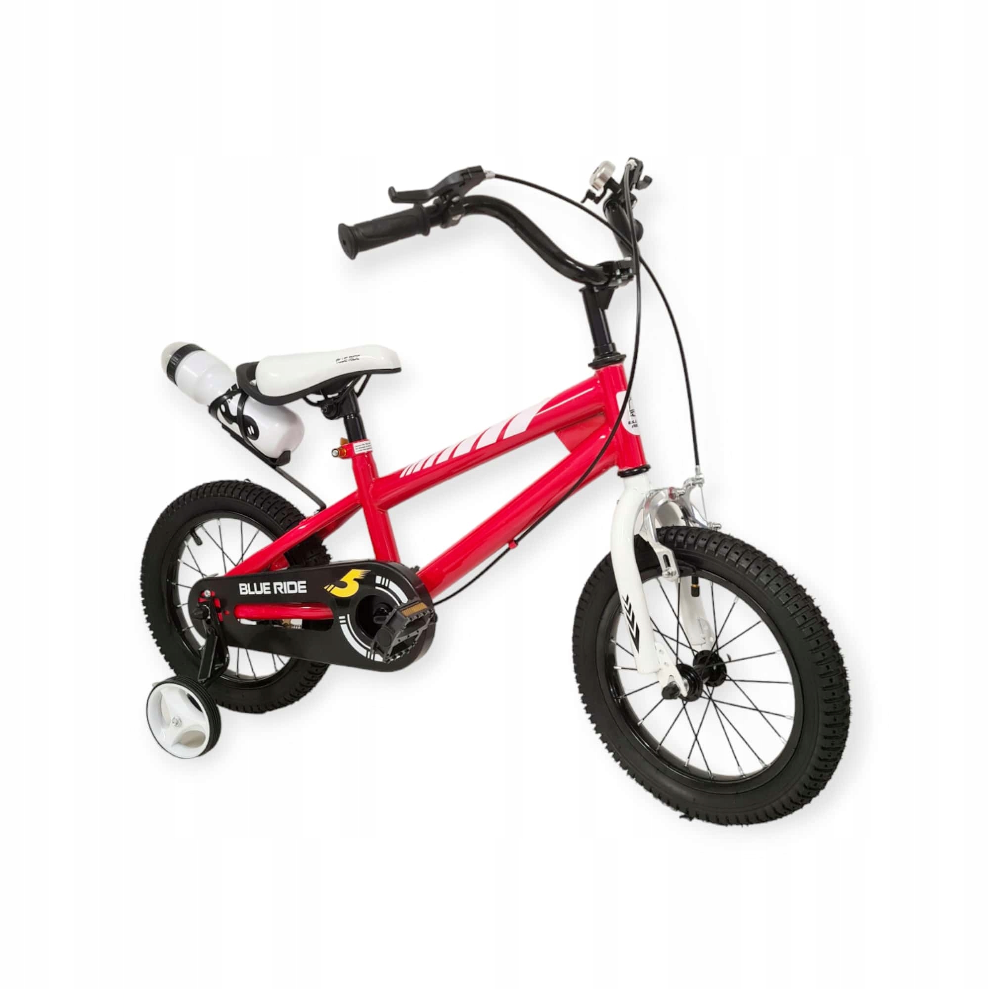 Rowerek rower dziecięcy 14 cali boczne koła łańcuch bidon dzwonek czerwony