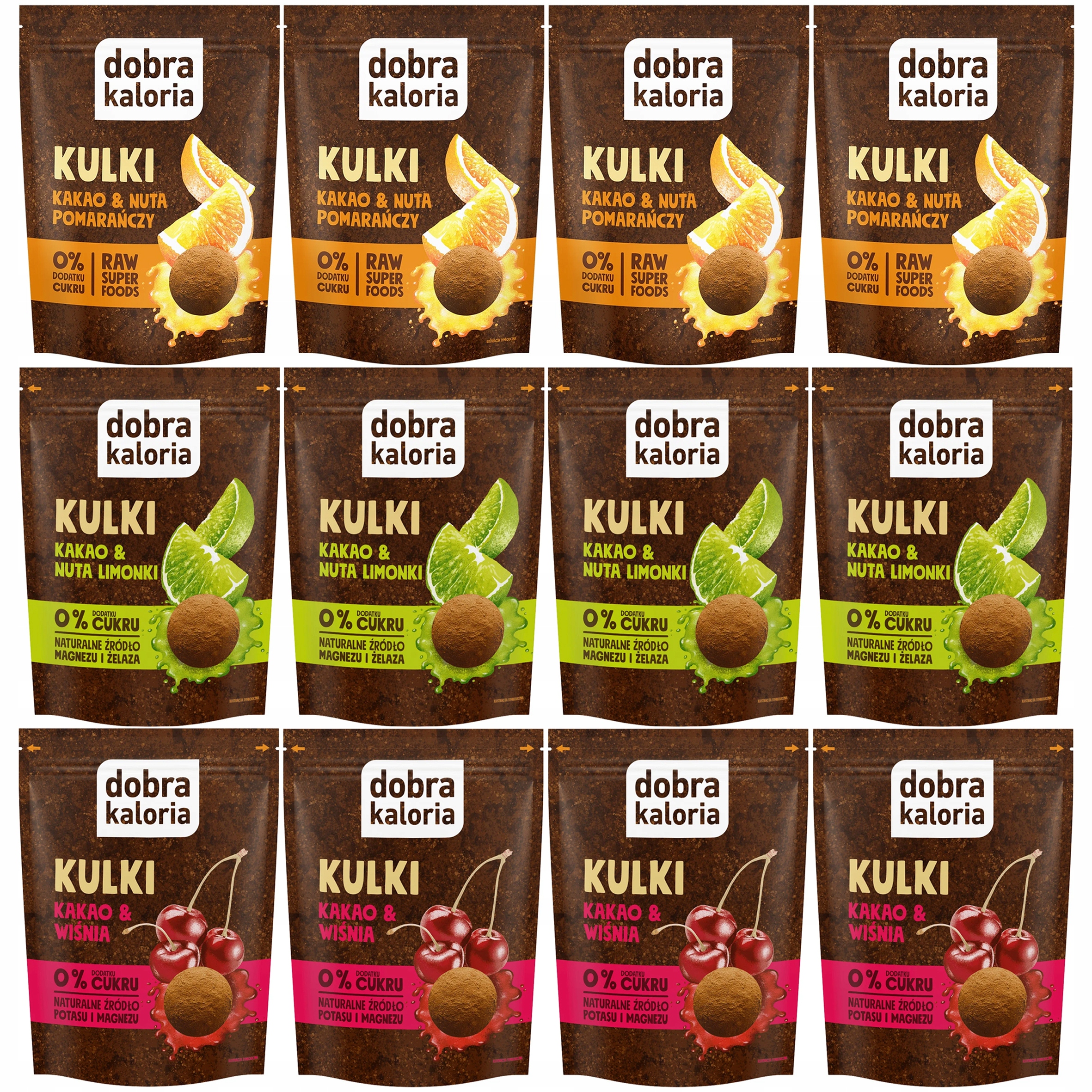 Zestaw Kulek Mocy Dobra Kaloria Kakao MIX smaków 12 szt. Naturalny Skład