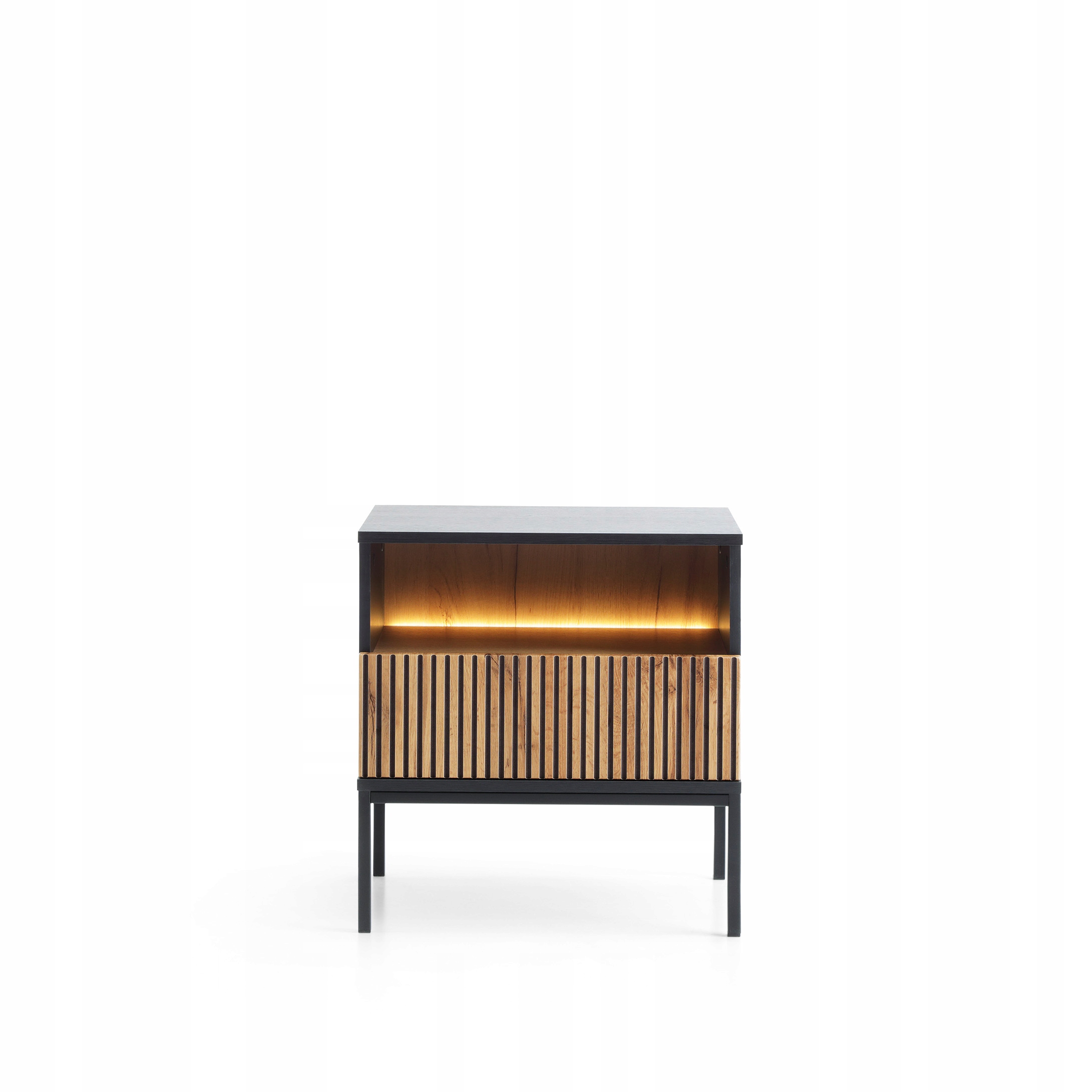 STOLIK SZAFKA NOCNA S54 czarny / dąb wotan + LED Wysokość mebla 56 cm