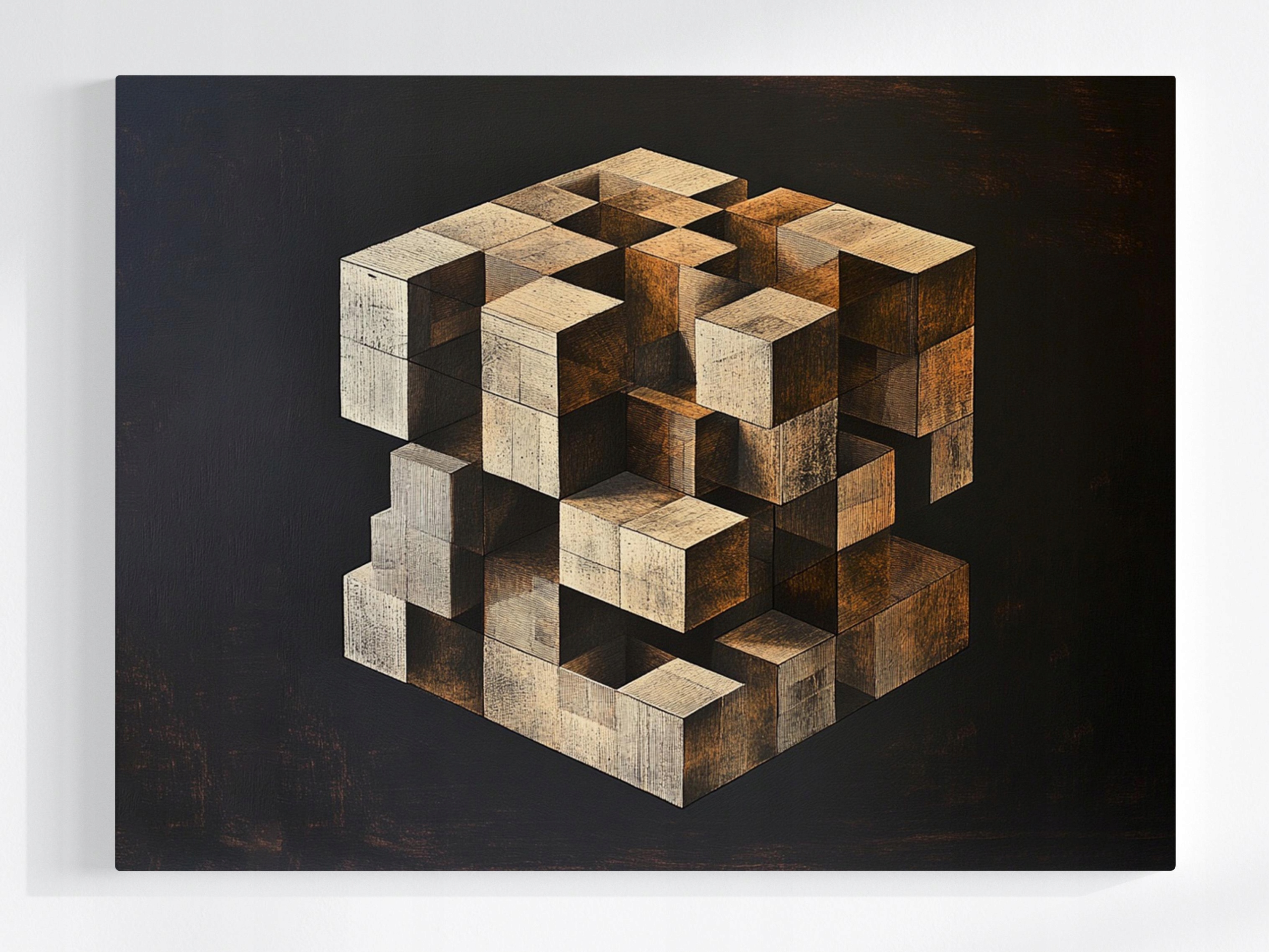 Obraz Na Plátně Canvas Abstrakce Kostka Krychle Puzzle Iluze 3D 80x60
