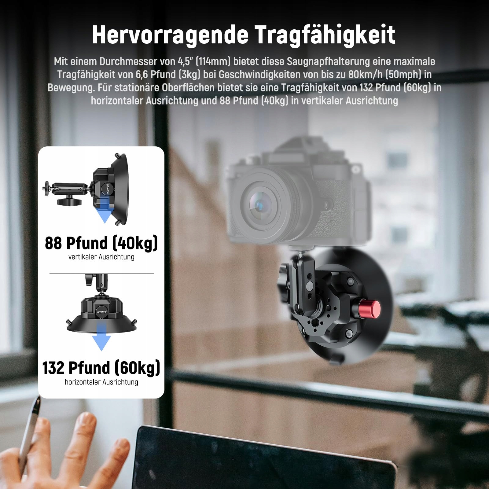 NEEWER Uchwyt Kamery 4,5" z Przyssawką i Magicznym Ramieniem — miniatura 3