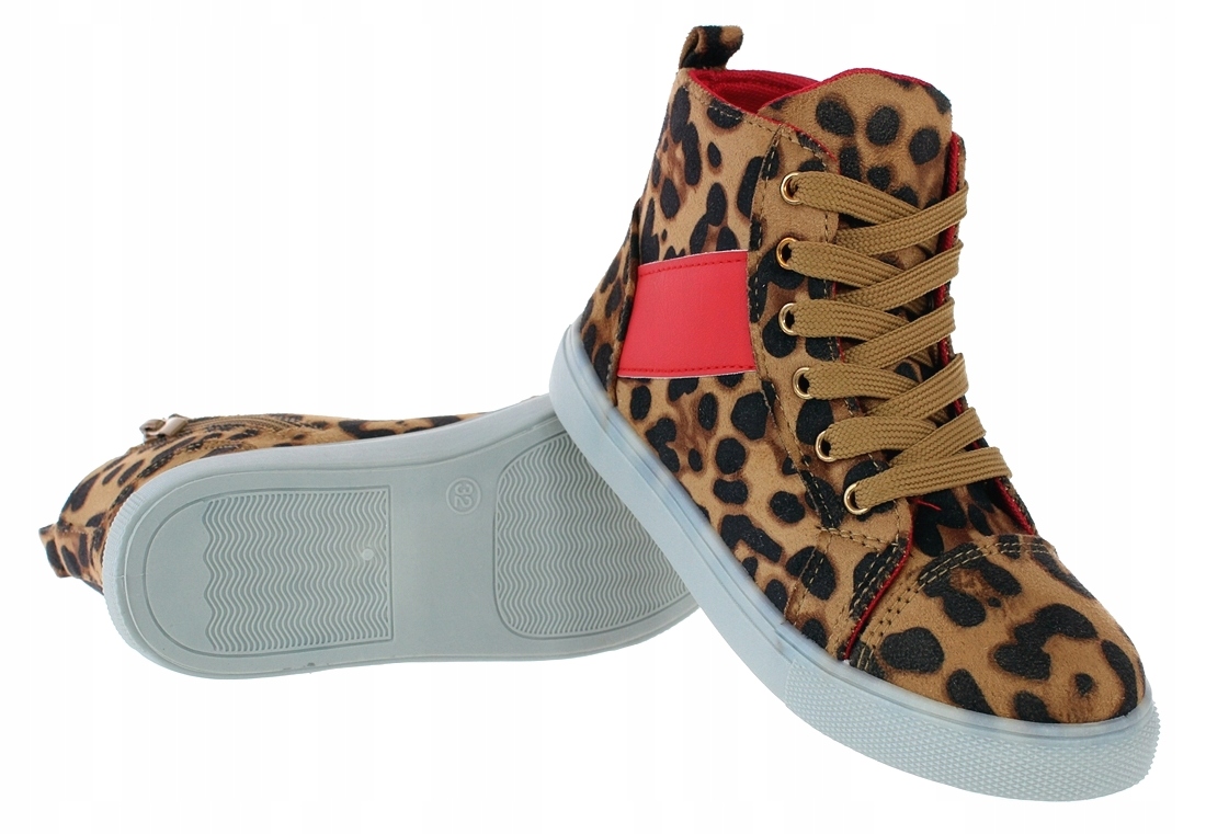 BOTKI BUTY SPORTOWE DZIECIĘCE W PANTERKĘ ZAPINANE NA ZAMEK 6367 roz. 33 Kolor dodatkowy czarny