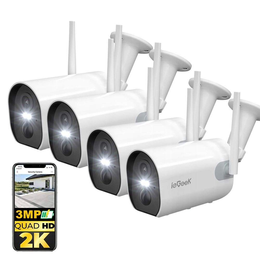 4 kusy Wifi 3Mpx kamera na baterie s bezdrátovým barevným nočním viděním