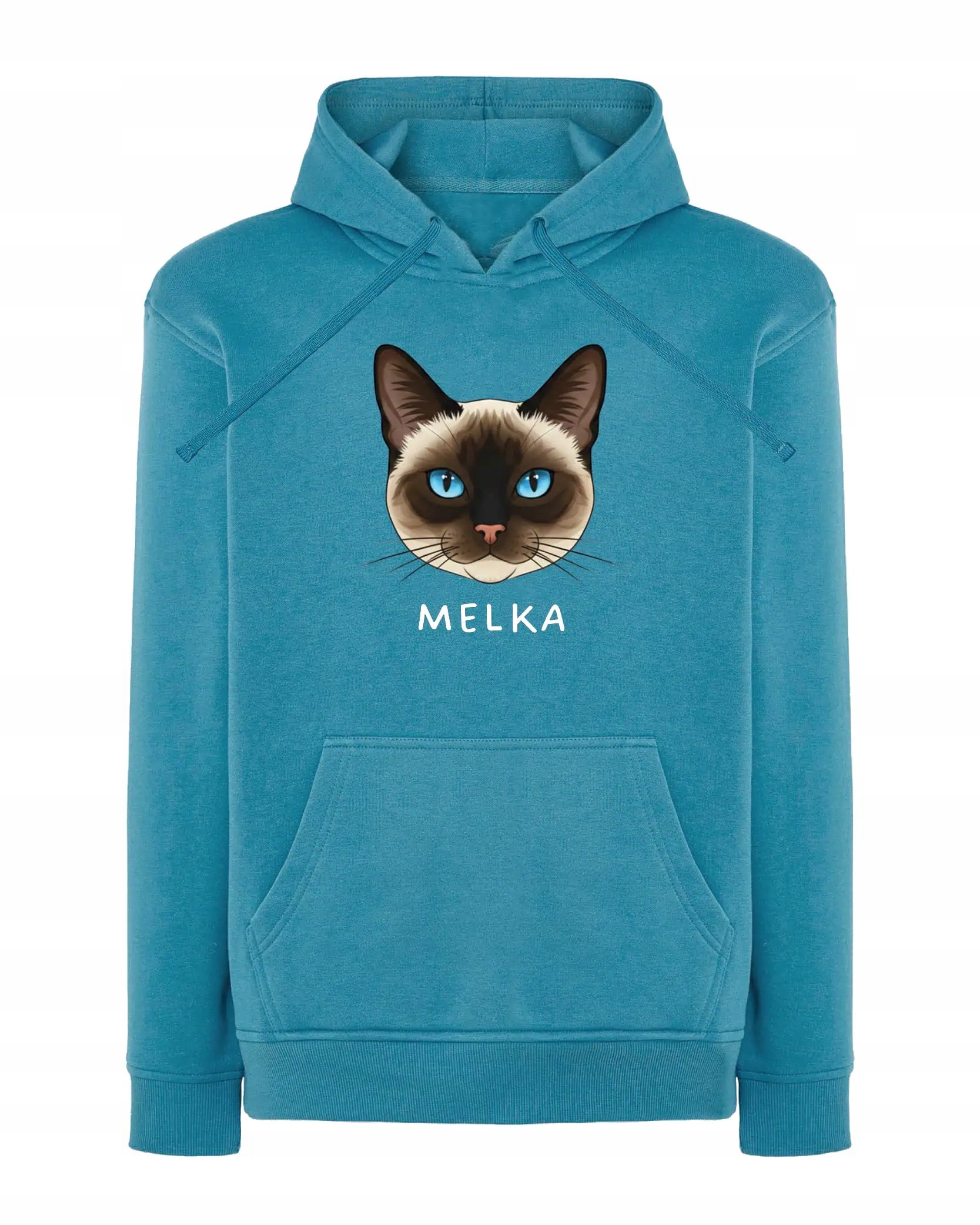 Mikina s kapucí Siamská personalizovaná kočka Pupil Světle modrá XL