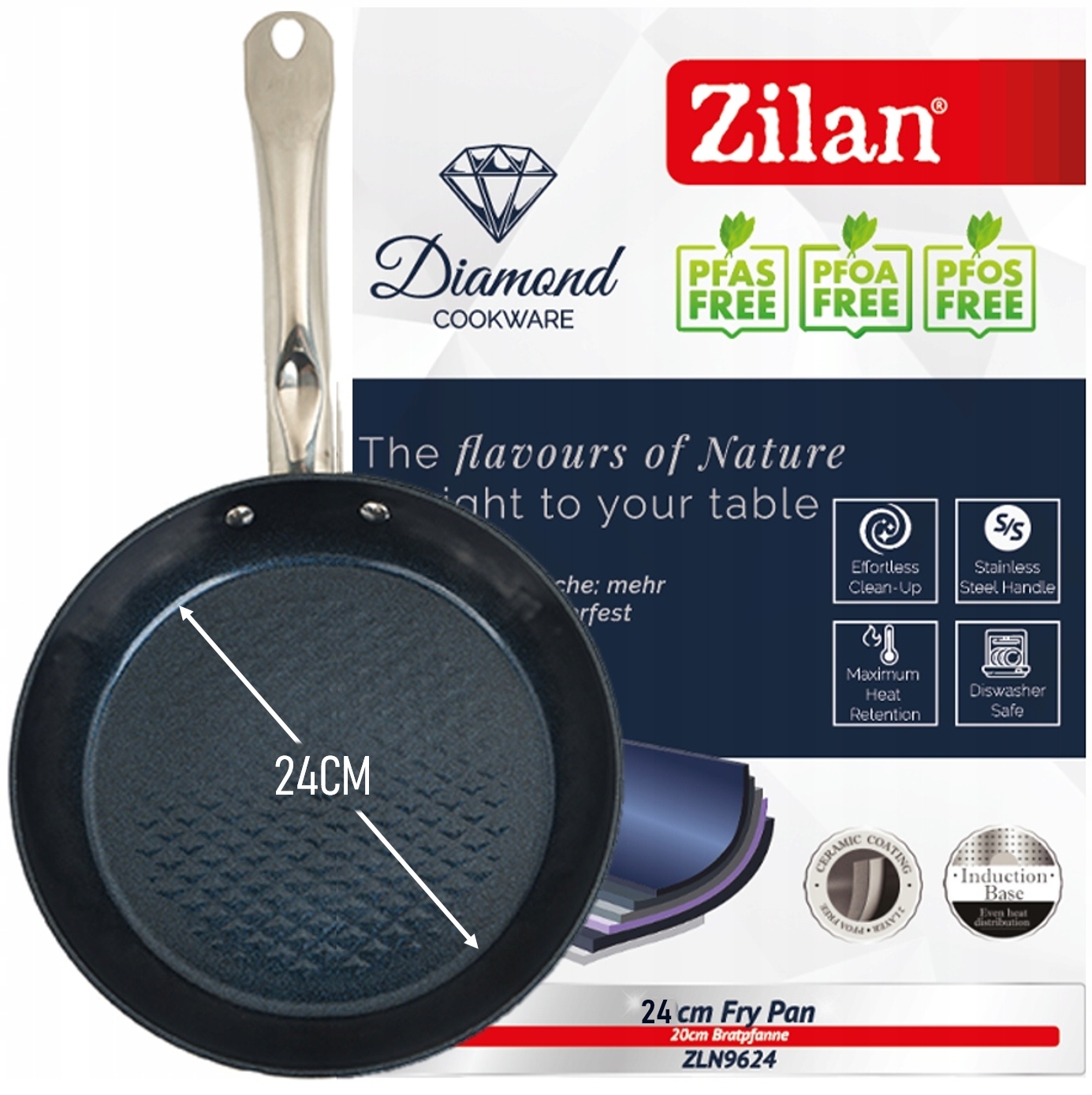 PATELNIA GŁĘBOKA INDUKCJA POWŁOKA DIAMENTOWA DIAMOND COOKWARE 24CM Marka Zilan