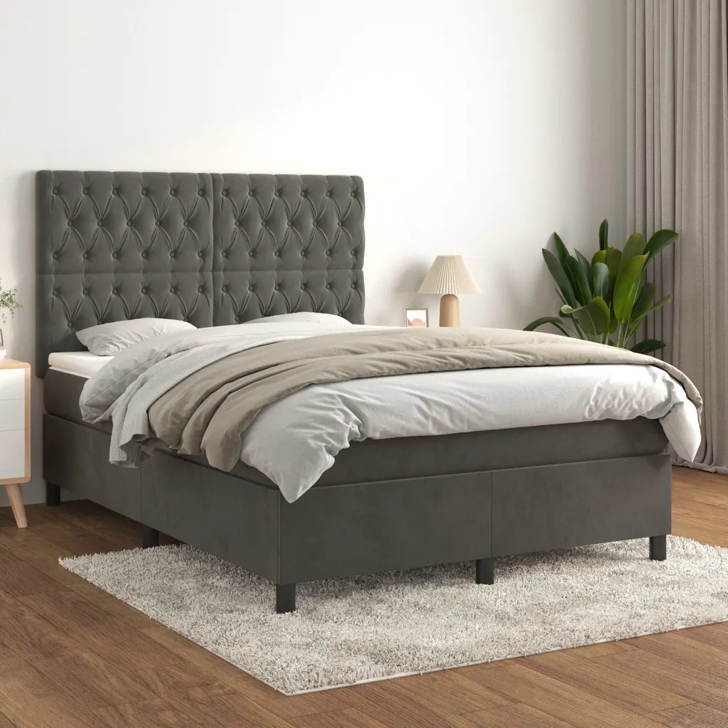 Box spring postel s matrací tmavě šedá 140x200 cm samet Šedá 3143206