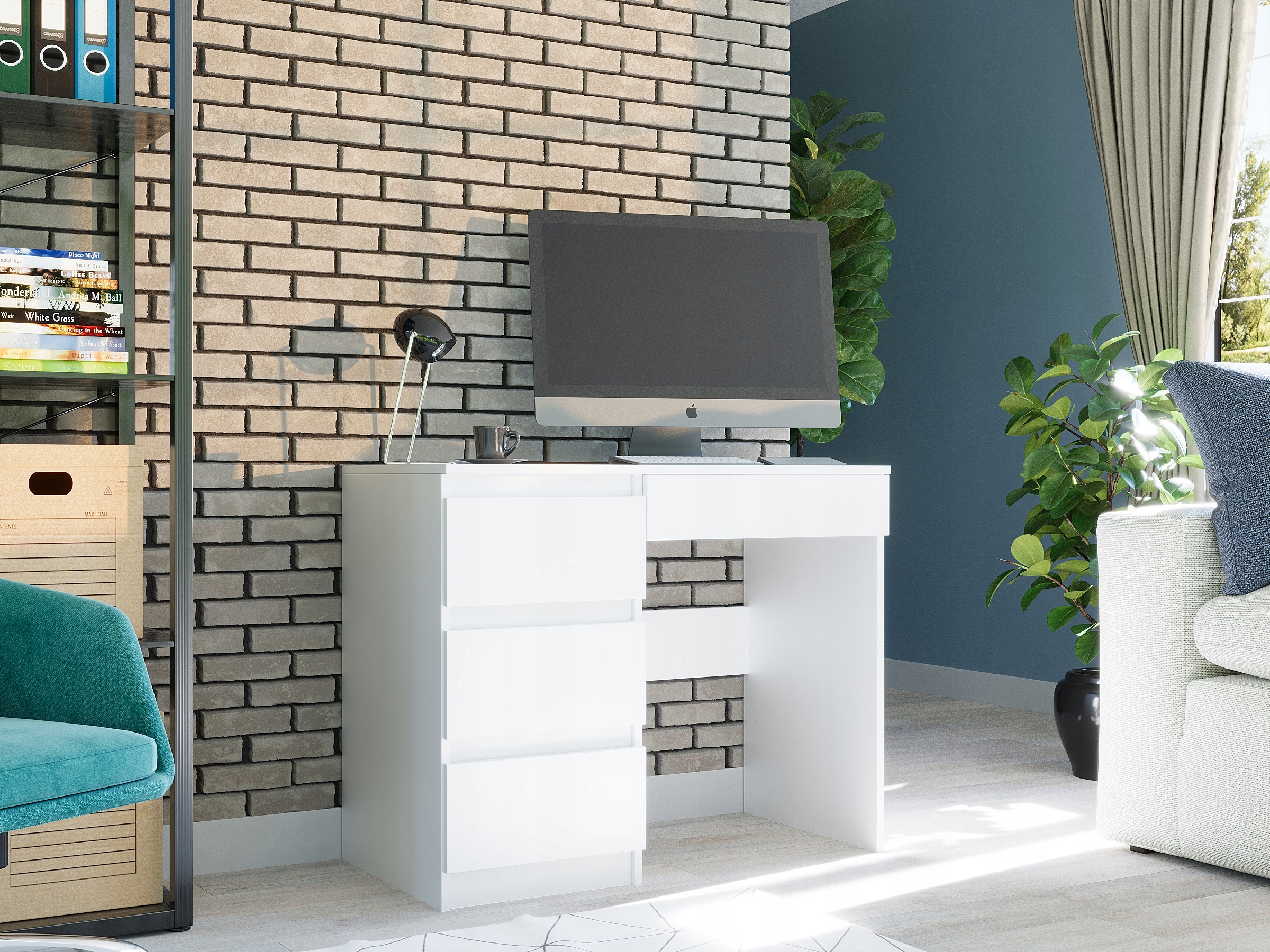 Meble Biurko komputerowe stolik 96cm białe N34