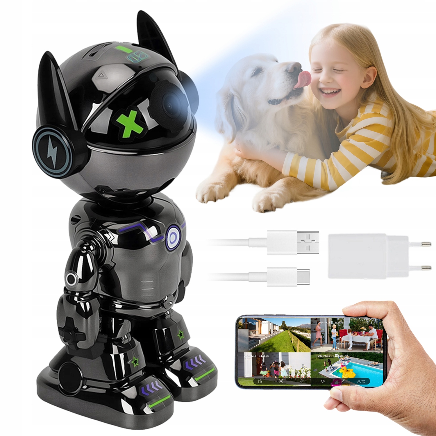 Kamera Monitorující Wifi Noční Vidění 2.4G 5G 1080P 360 Stupňů Vnitřní