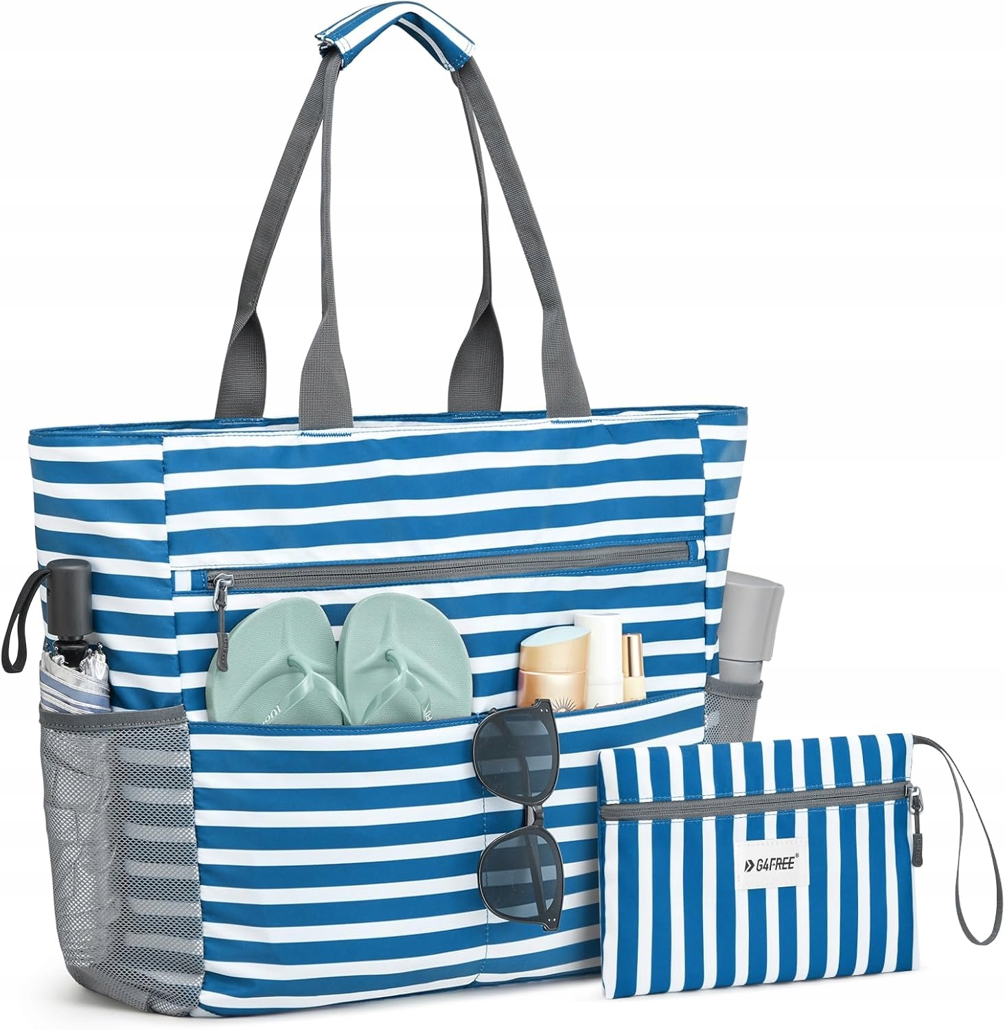 G4Free Velká dámská nepromokavá plážová taška 2v1 s kosmetikou
