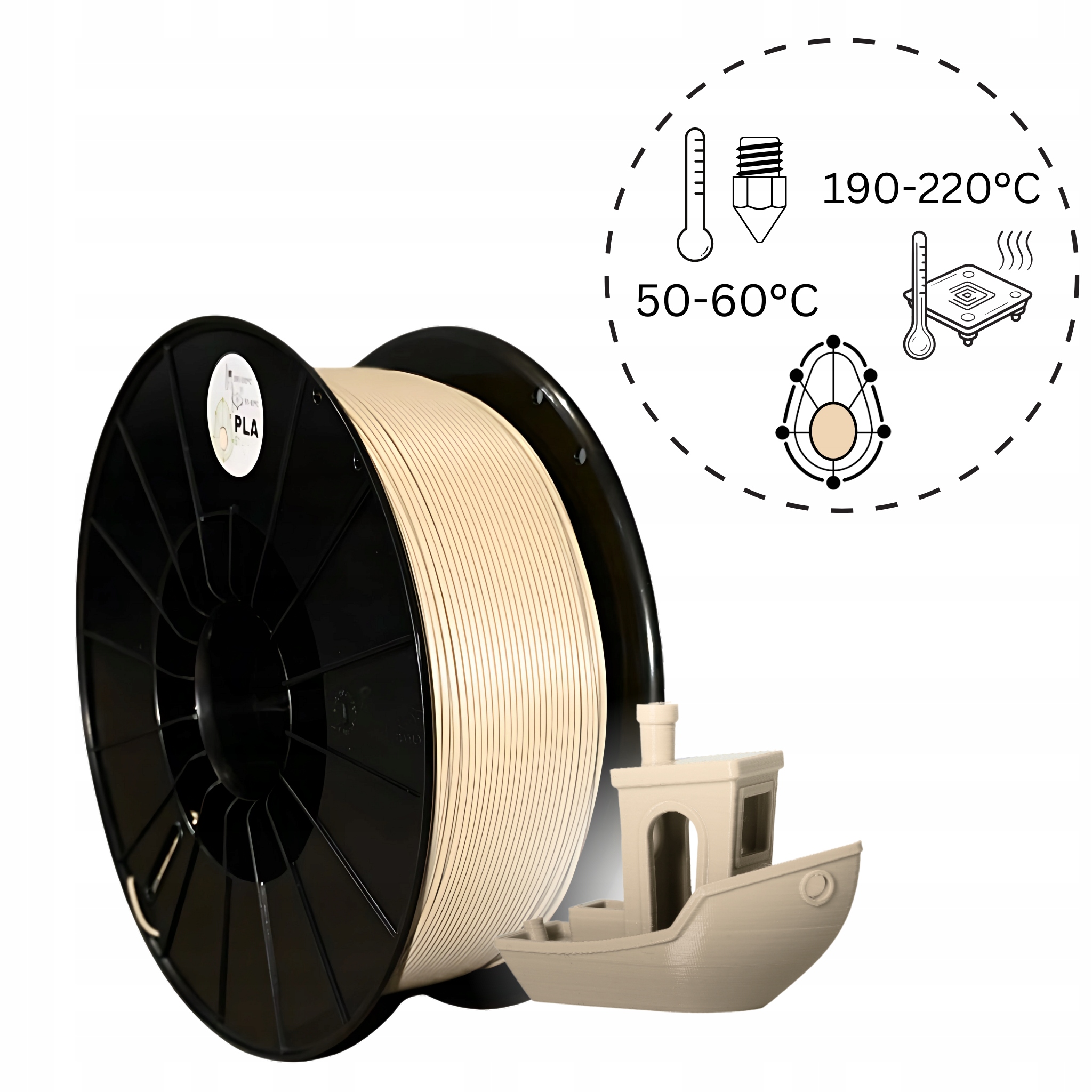 Filament PLA 1.75mm kremowy 1kg Nanocaddo do druku 3D Polska