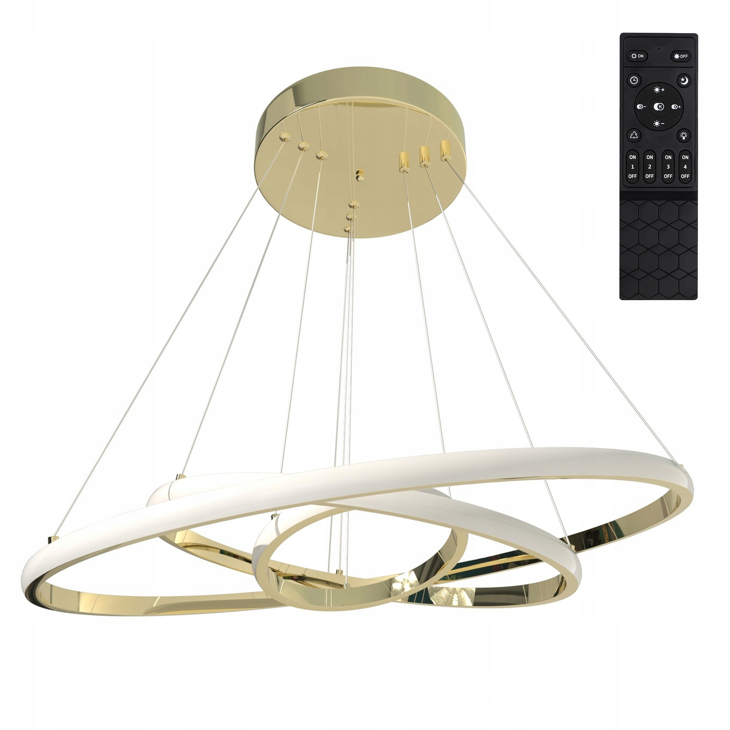 Lampa sufitowa Led ściemnialna wisząca żyrandol nowoczesna złota 152W pilot