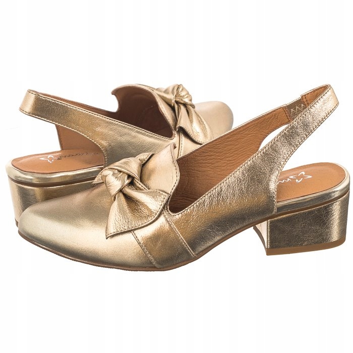 Dámské kožené sandály na podpatku Maciejka Zlaté N6539-25