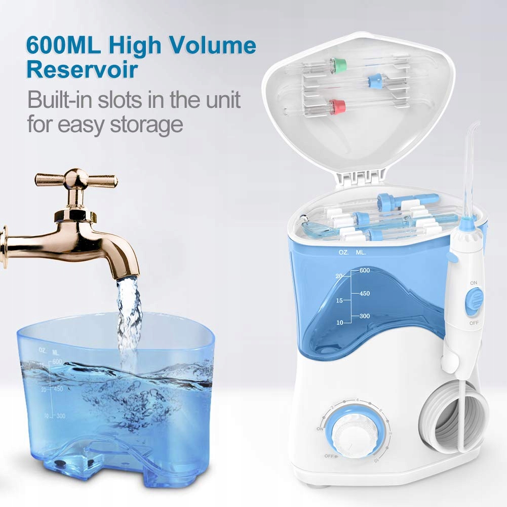 TUREWELL Elektryczny Irigator Dentystyczny 10 Poziomów, 600ml, 8 Końcówek — miniatura 2