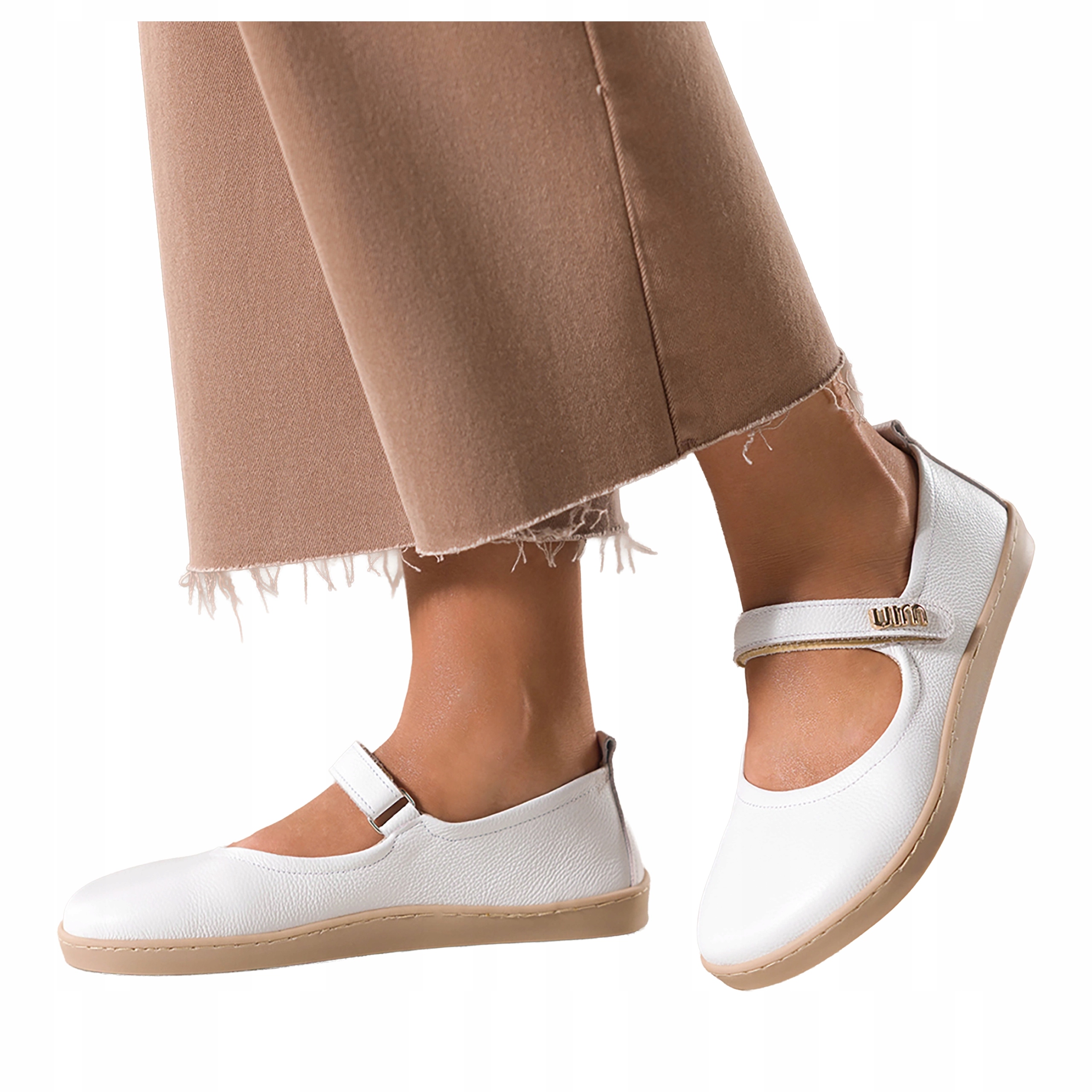 Baleríny Bílé Dámské Barefoot Pásek Na Suchý Zip Zlatá Kožená ozdoba r 41