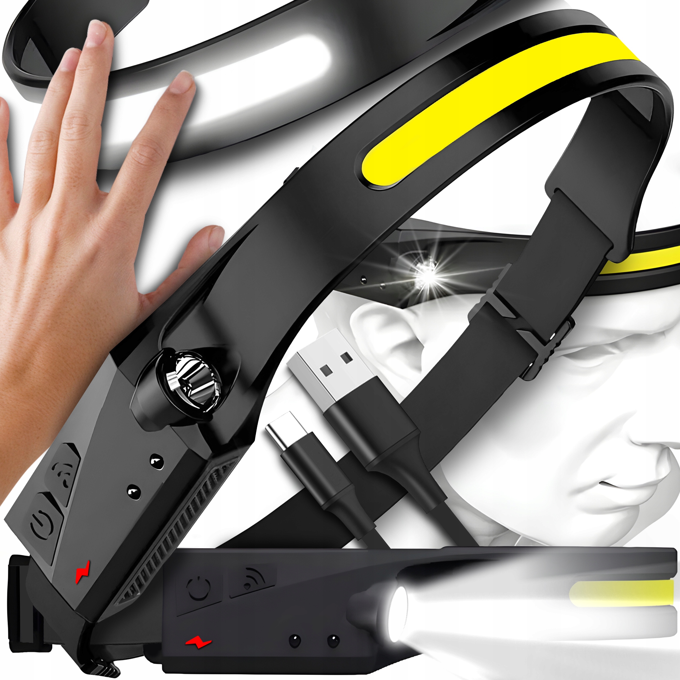 MOCNA LATARKA CZOŁOWA LED AKUMULATOR REFLEKTOR CZOŁÓWKA PASEK NA GŁOWĘ USB