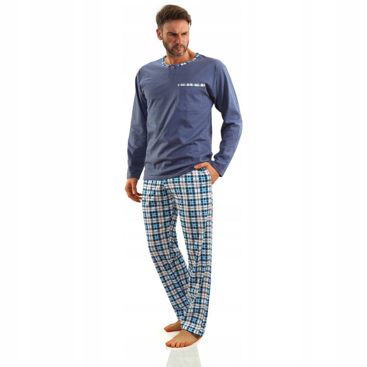 Pánské pyžamo Sesto Senso Jasiek jeans dlouhý rukáv, dlouhé kalhoty