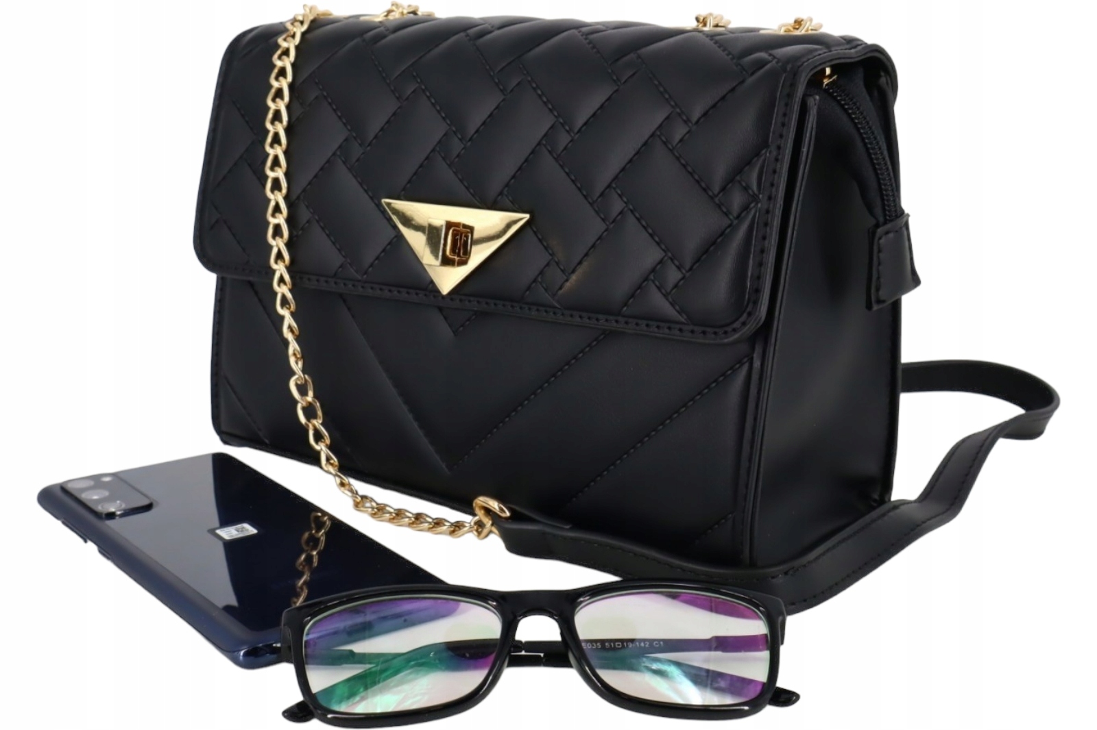 TOREBKA PRZEWIESZKA WIZYTOWA PIKOWANA ŁAŃCUSZEK Kolor okuć złoty