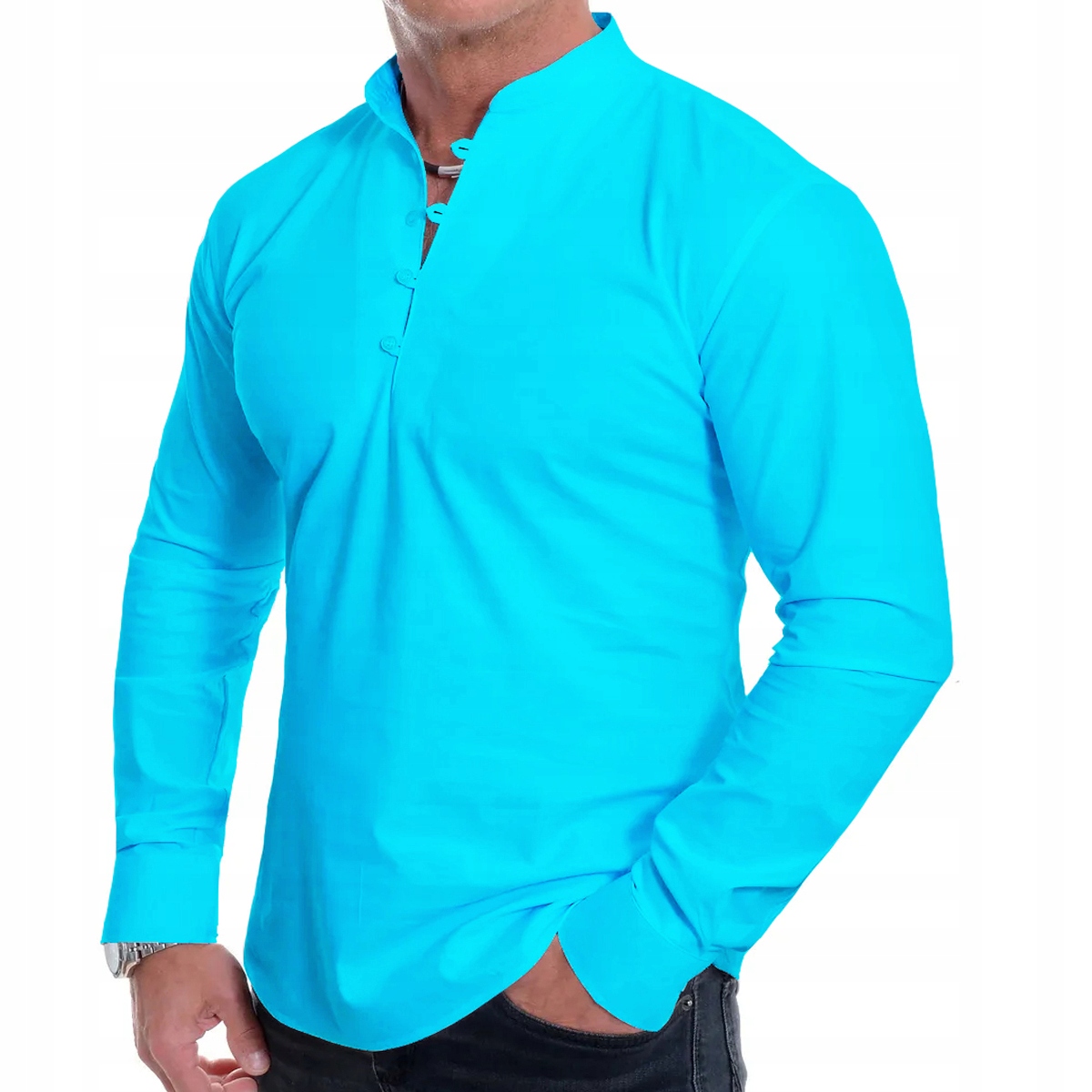 Pánská košile Elegantní stojáček Svatba Svaté Přijímání Casual bavlněná