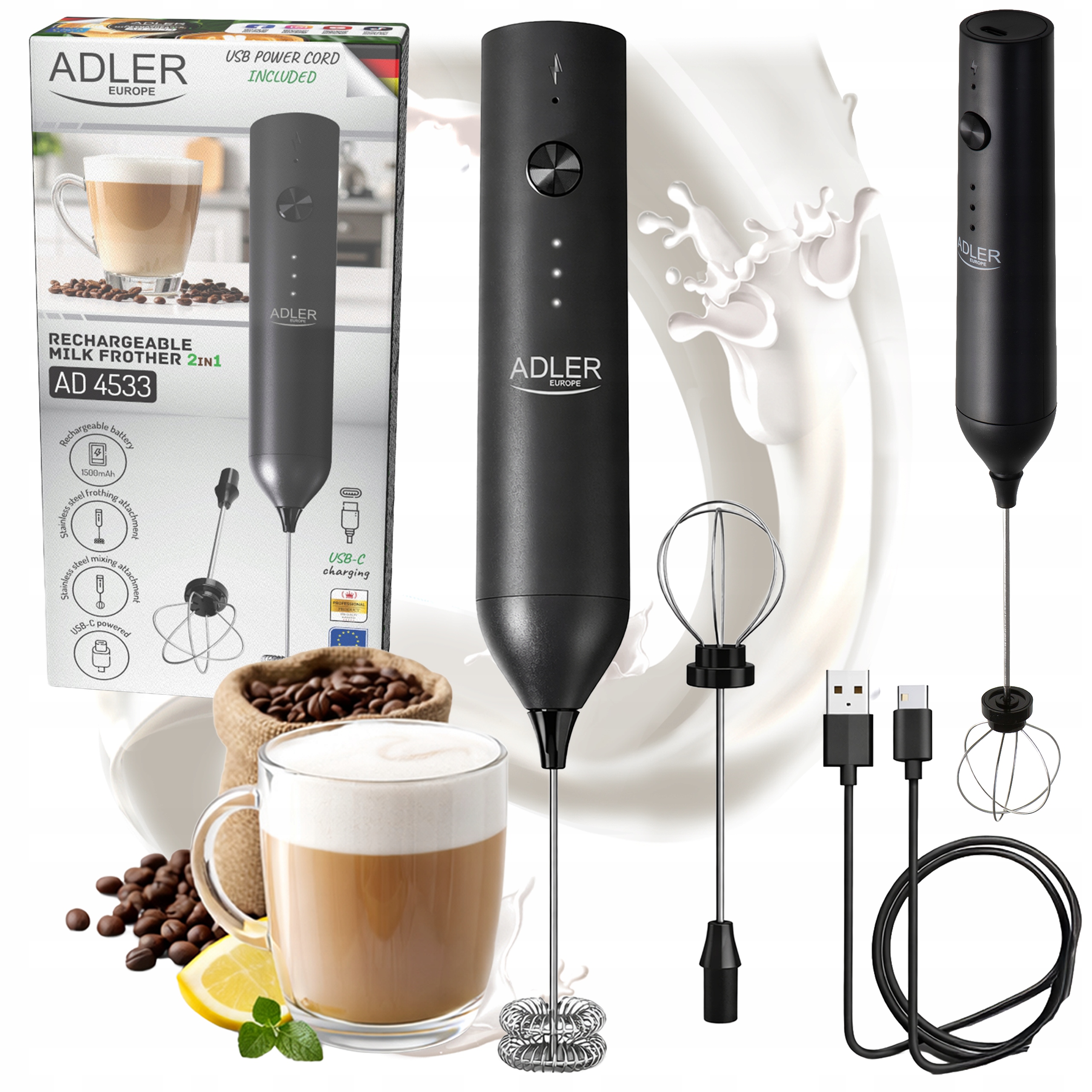 Spieniacz akumulatorowy do mleka Adler AD4533