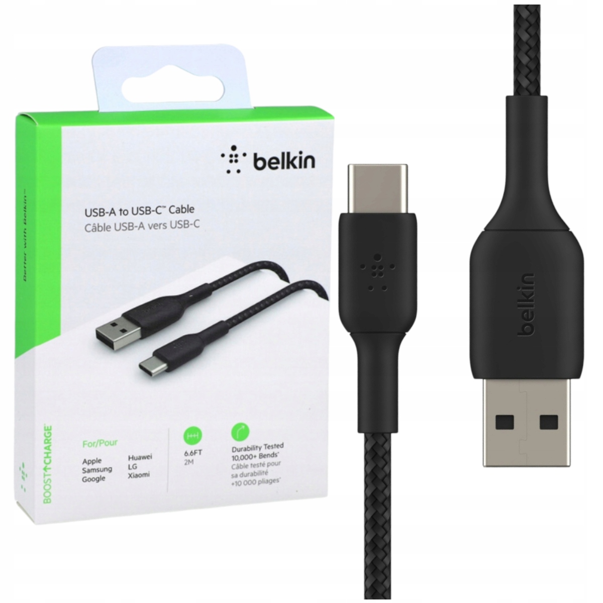 Belkin Kabel Boost Charge Usb-a do Usb-c 2m Czarny Z nylonowym oplotem