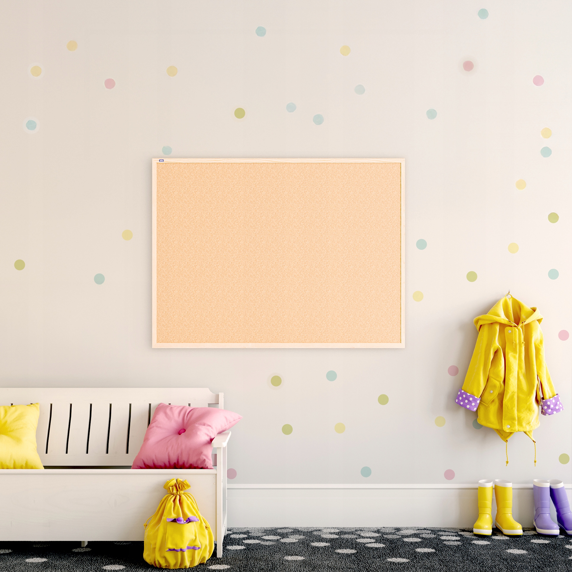 Tablica korkowa rama drewniana 120x90 cm / 90x120 cm + pinezki Długość 2 cm