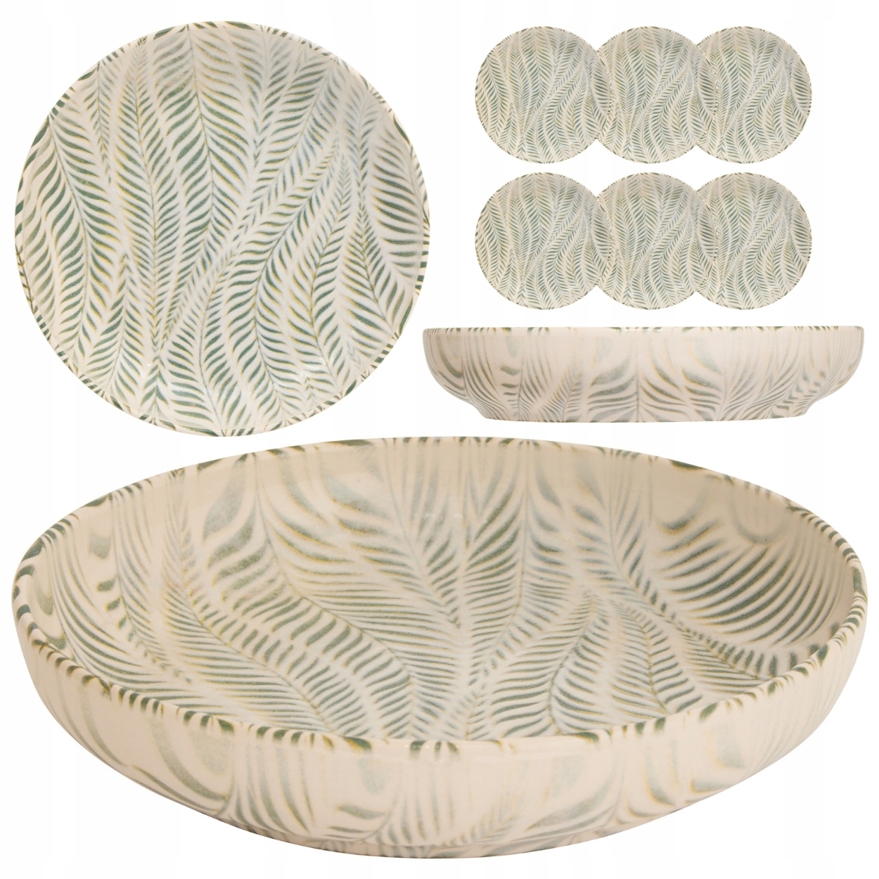 Komplet 6 hlubokých talířů 22 cm Zelená sada keramika nádobí