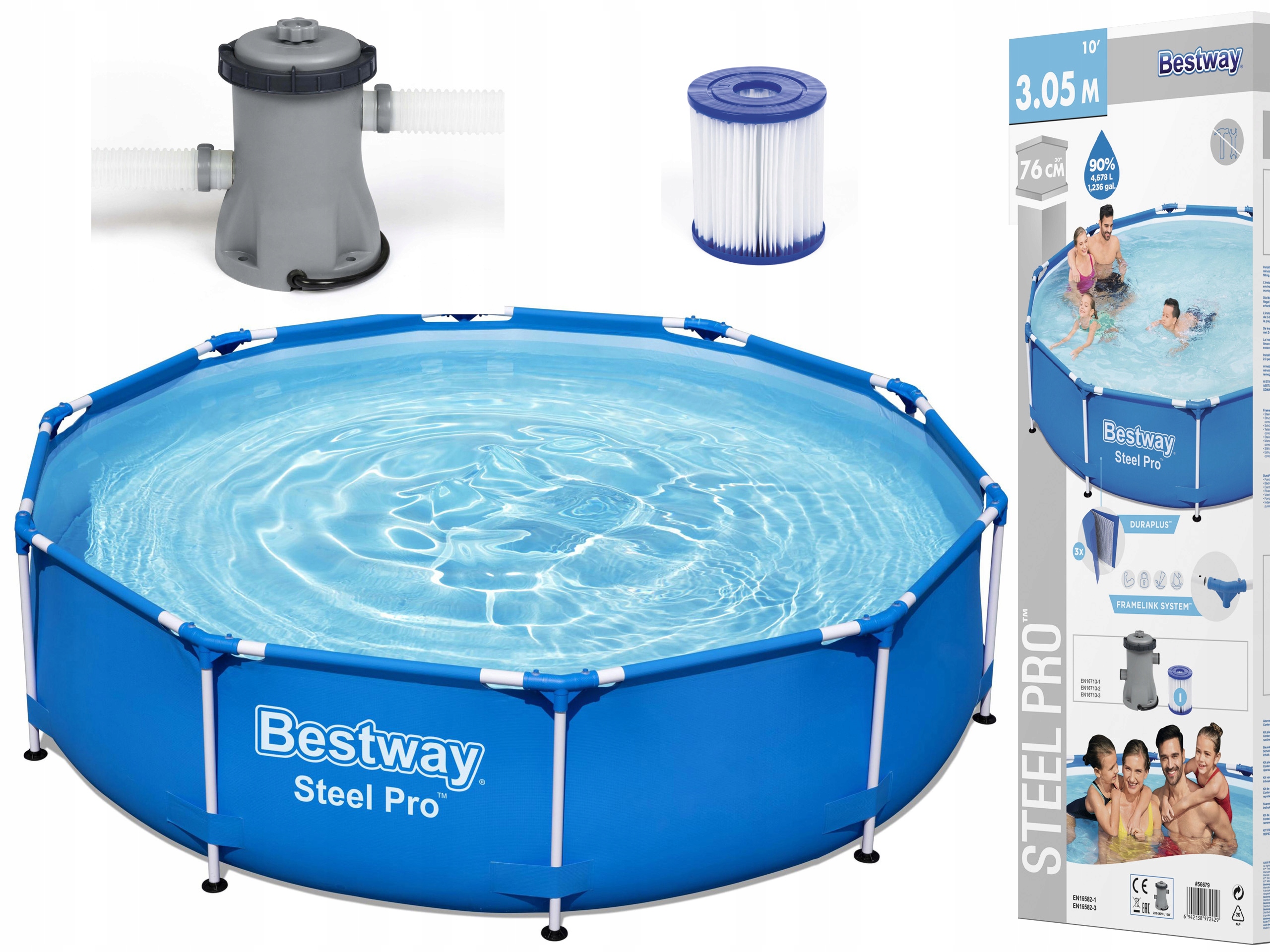 Basen Stelażowy Bestway 305/76 cm 10FT Akcesoria Filtr Pompa