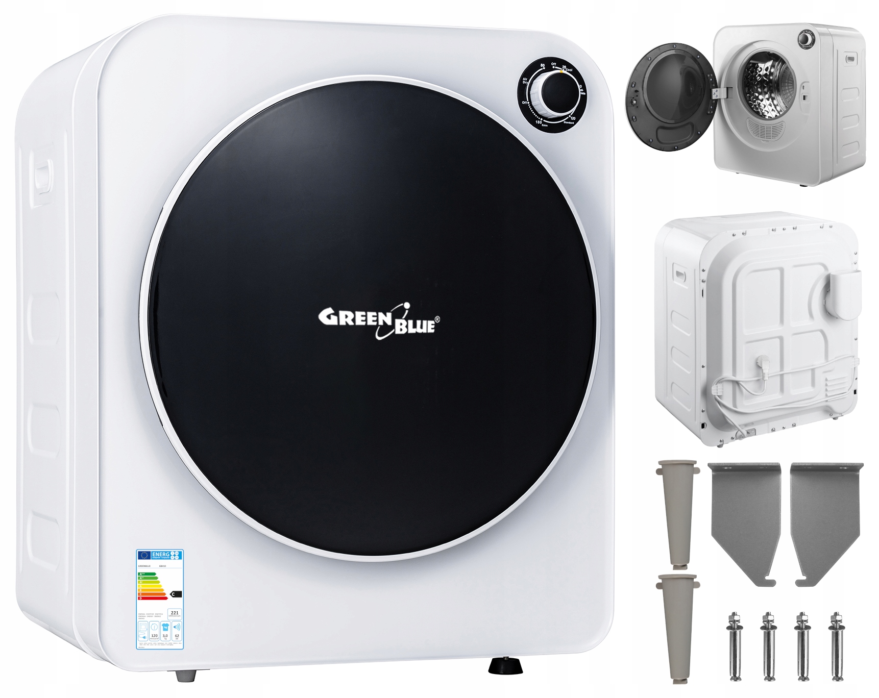 Suszarka bębnowa do ubrań mała 5 programów wsad 3kg 830W GreenBlue GB410