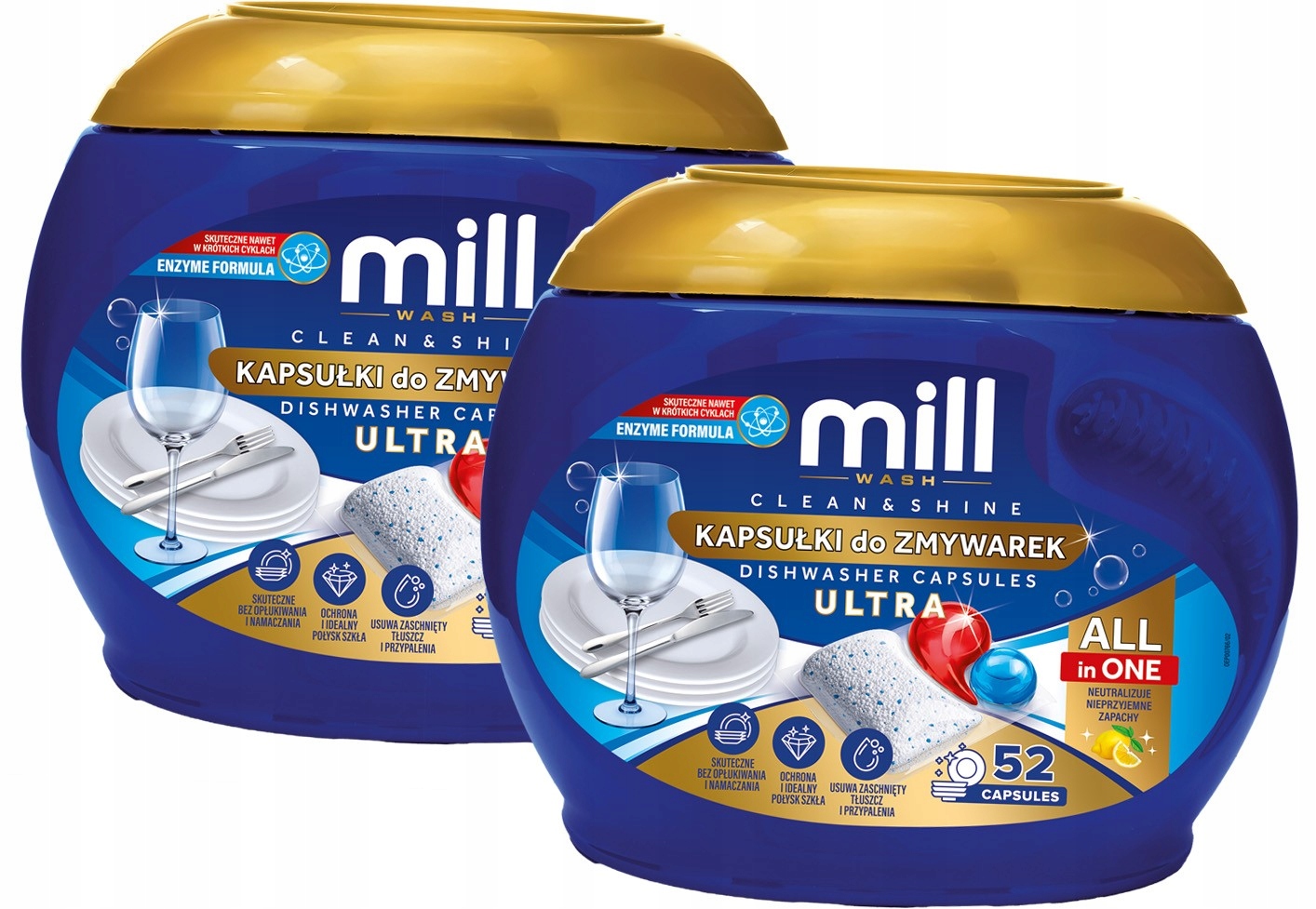 MILL Clean Ultra 104ks Kapsle do myčky nádobí Citronové All in One Lesk