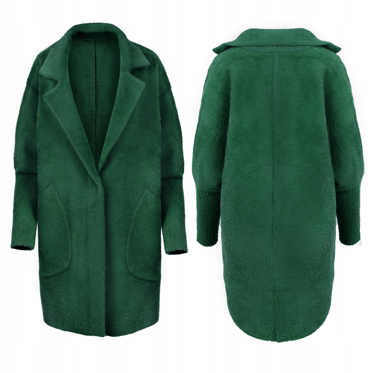 PŁASZCZ ALPAKA KOŁNIERZ WEŁNA KOLOR BUTELKOWA ZIELEŃ Kolor zielony