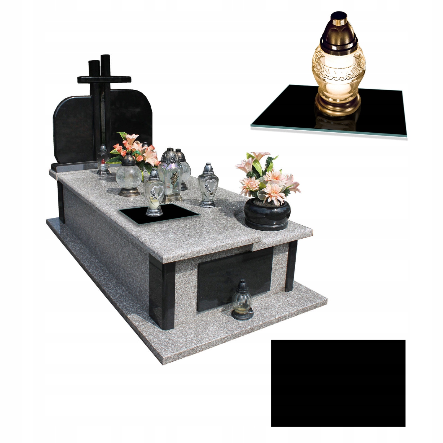 Podstawka szklana hartowana do ZNICZY KWIATY 30x22 CZARNA na CMENTARZ