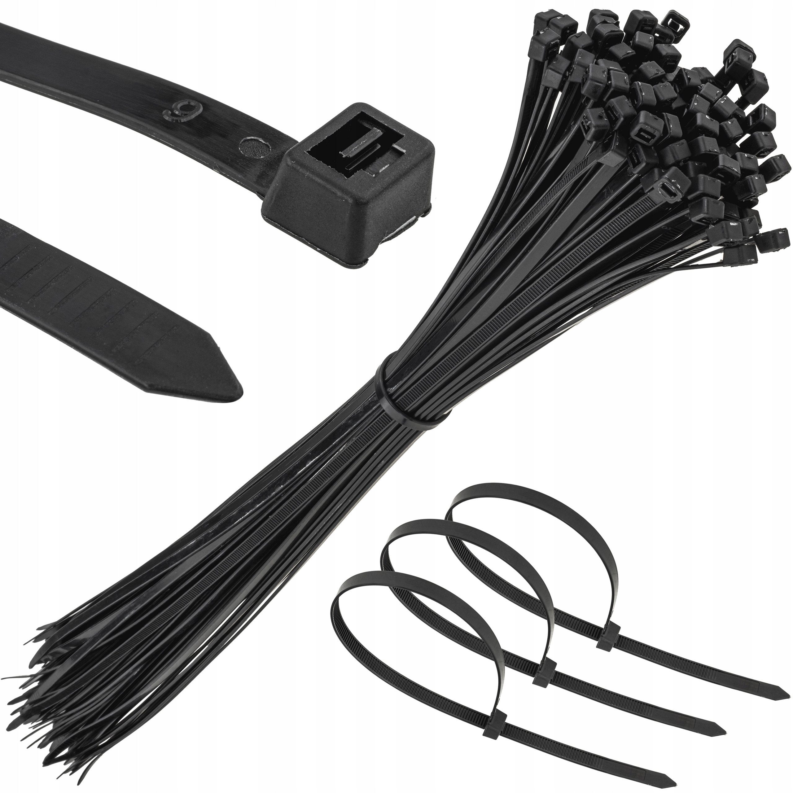 Mocne Opaski Zaciskowe Kablowe Trytki Czarne Taśma 4.8X450MM 100SZT Trytki