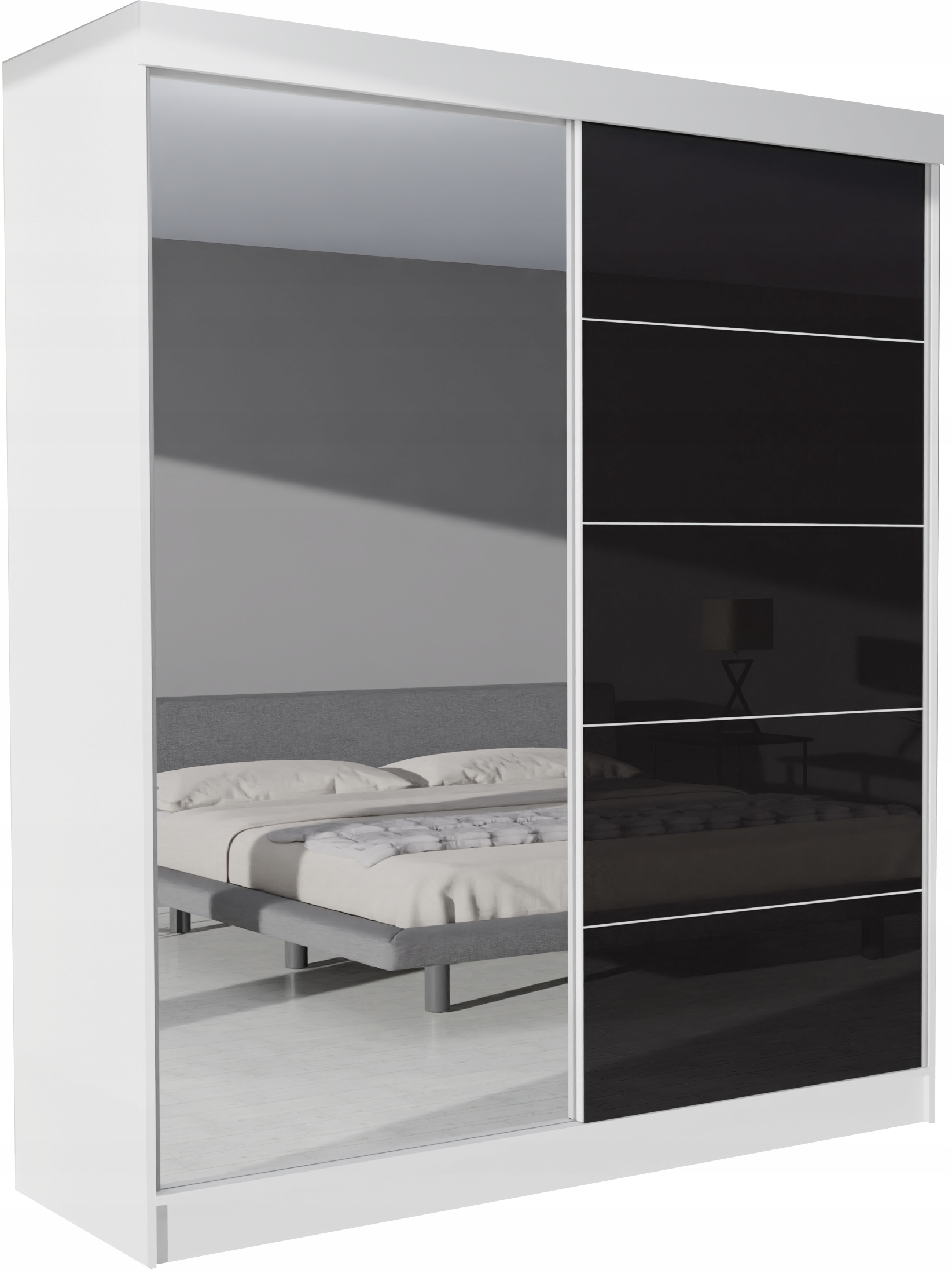 

Szafa Peru 2D 160X205 Biała Lustro Lacobel Czarny