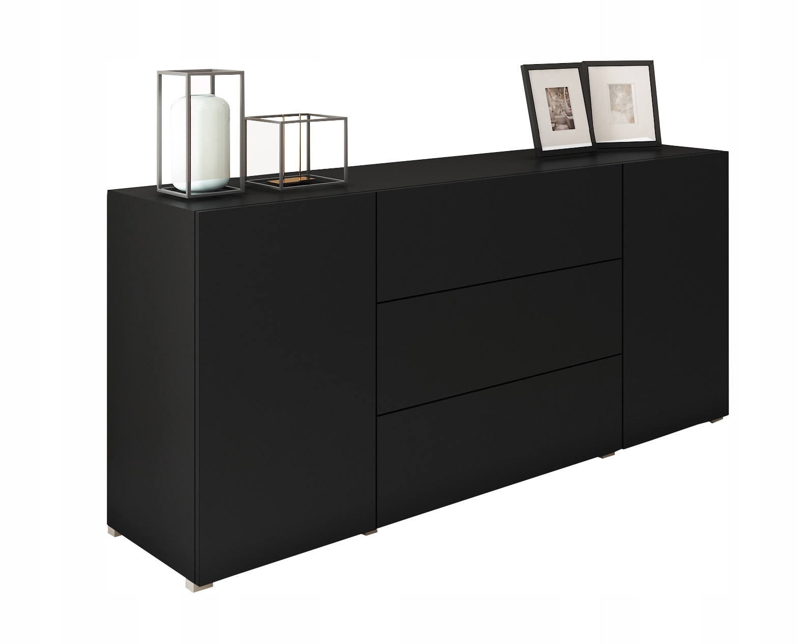Moderní komoda 150 cm – stojící, 3 zásuvky a 2 skříňky, matná černá