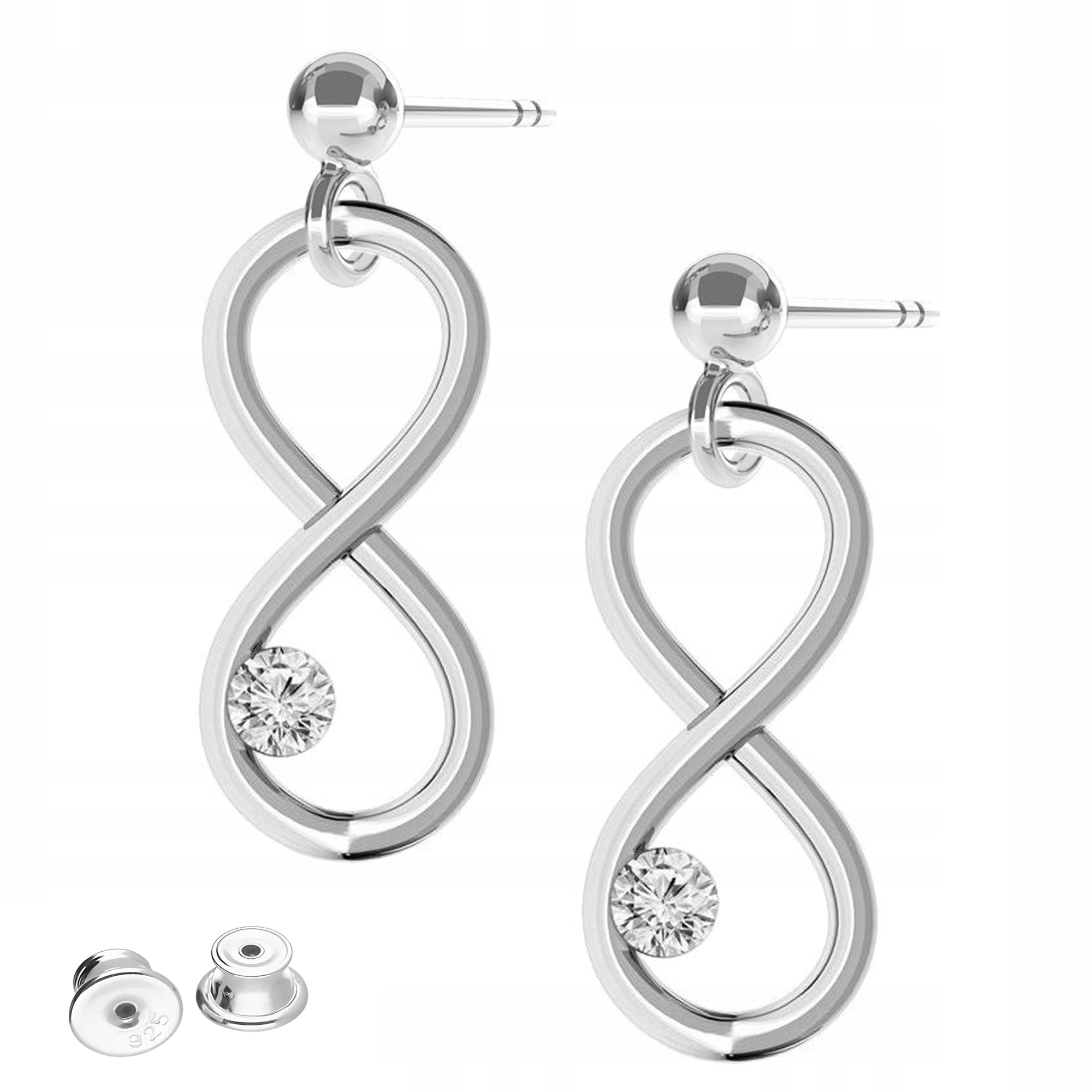 Stříbrné Náušnice Nekonečno se zirkonem Osmička Zirkony Stříbro 925