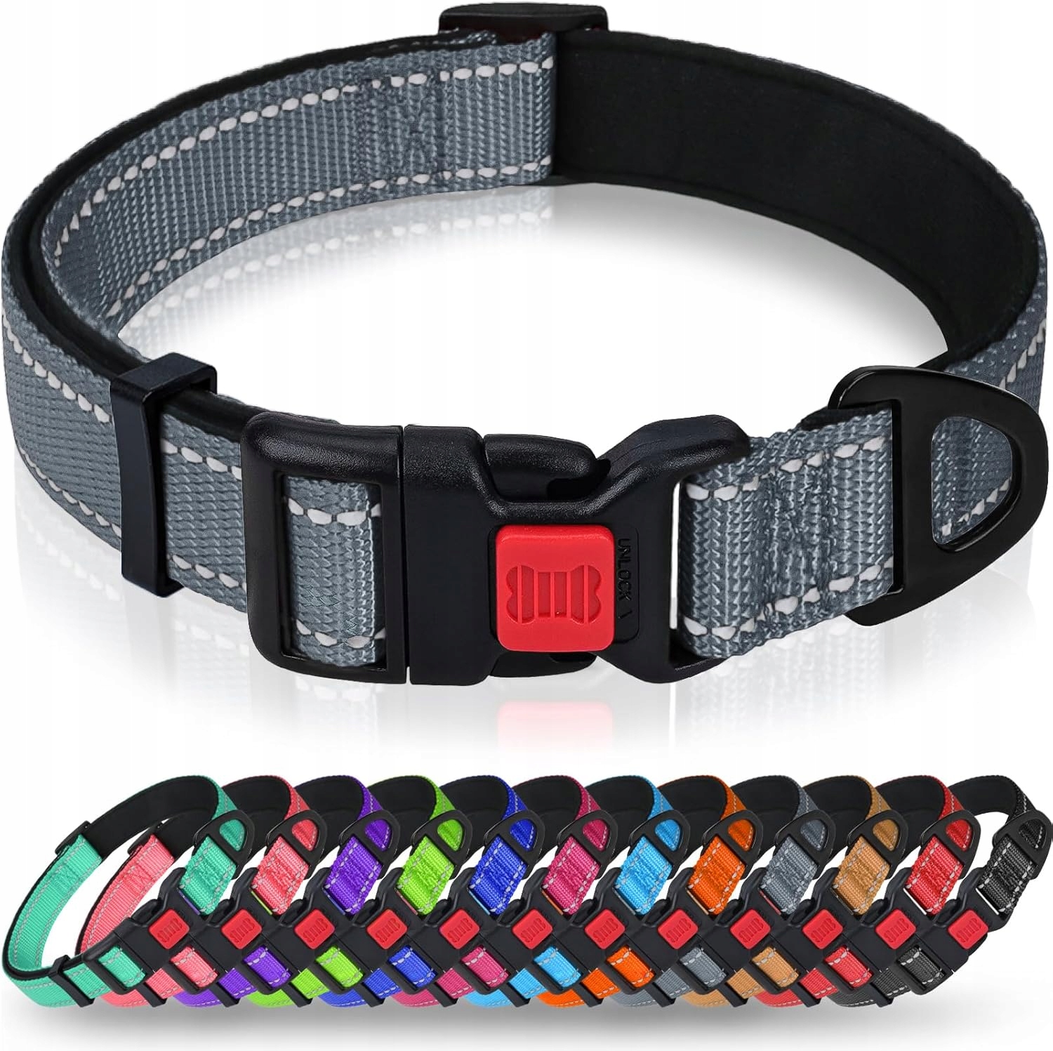 Taglory Polstrovaný obojek pro psa XL Šedý Nylon Reflexní
