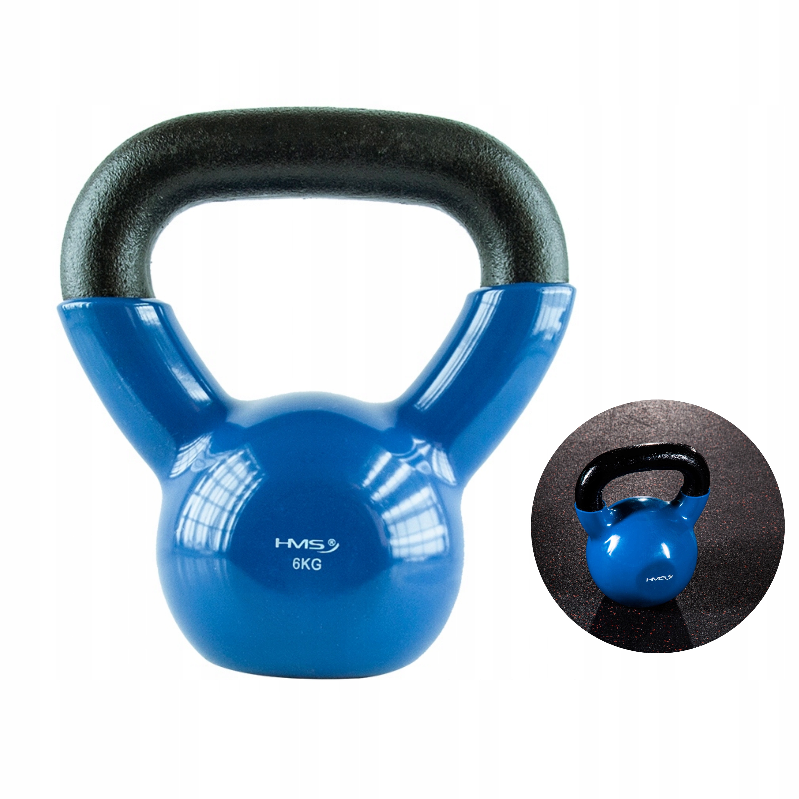Kettlebell żeliwny 6kg niebieski odważnik z płaskim spodem Hms KNV06