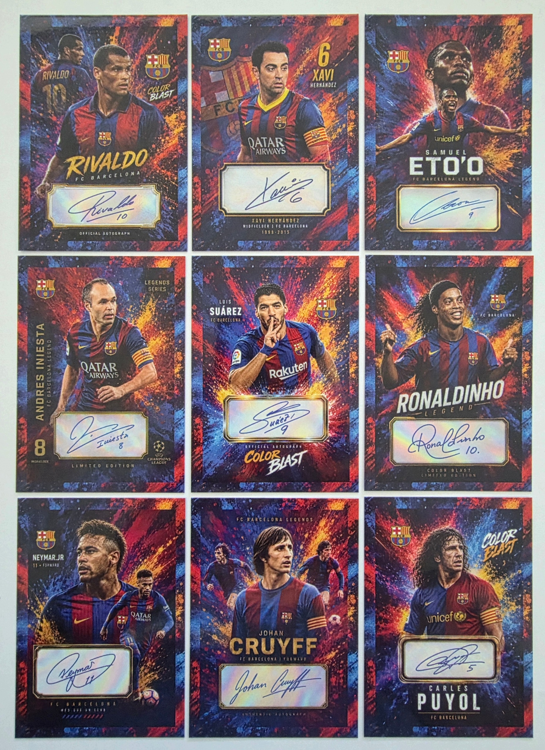 9x Replika autogramu Ronaldinho Puyol Neymar Rivaldo Eto'o Fc Barcelona Xavi