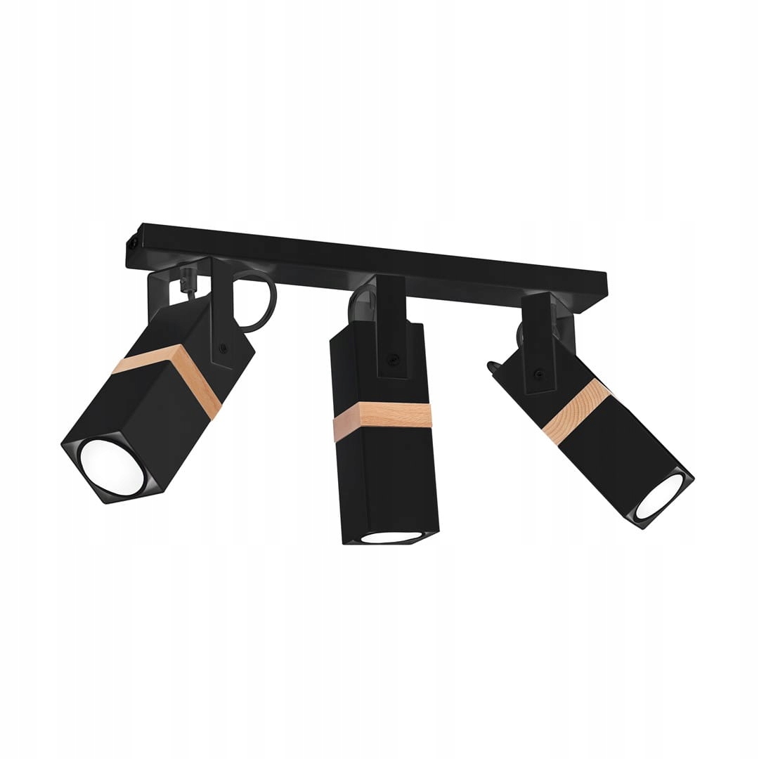 Spot reflektor stropné svietidlo Vidar čierny drevo tuby štvorcové nastaviteľné