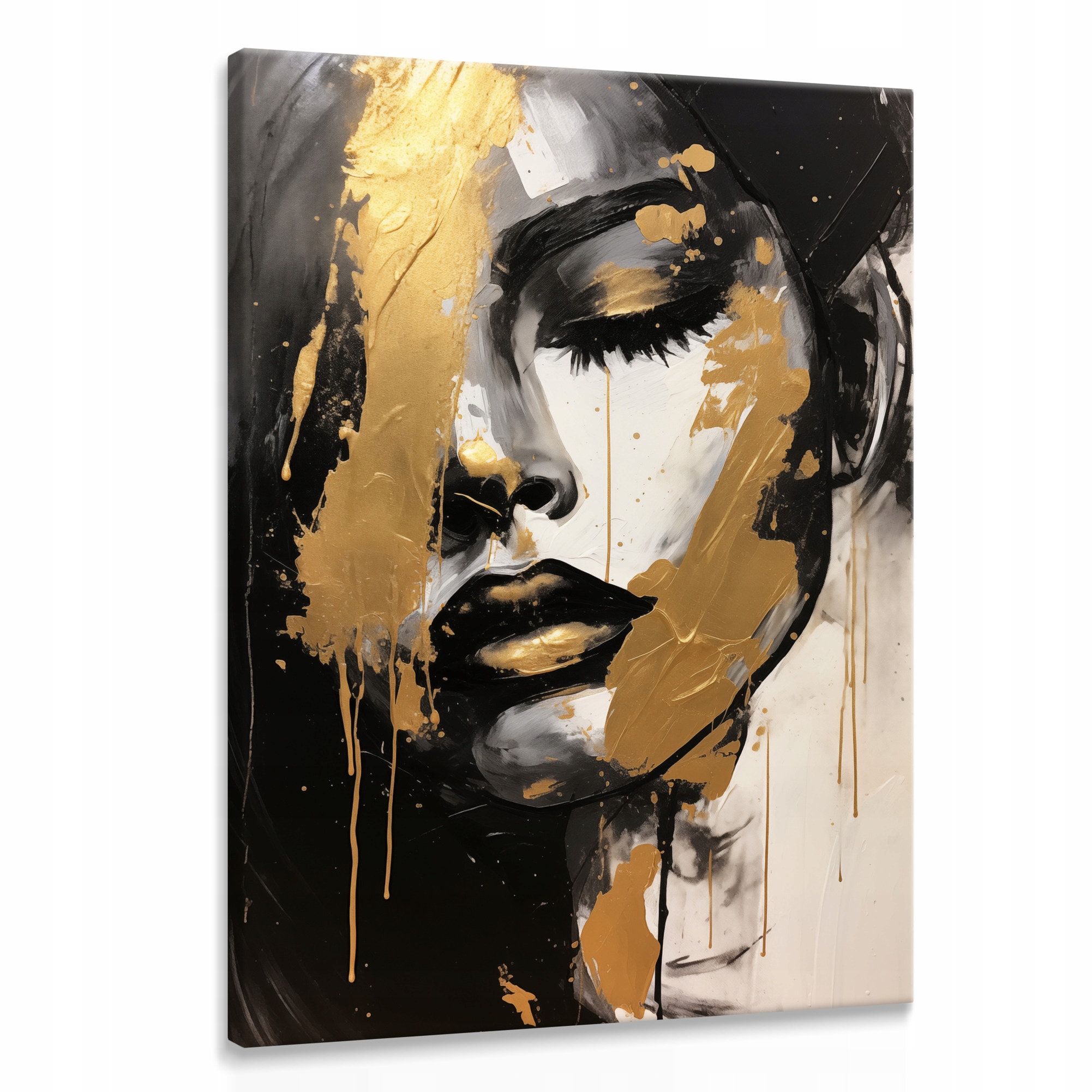 Obraz Na Płótnie Do Salonu Złoty Portret Kobieca Twarz Styl Glamour 80x120