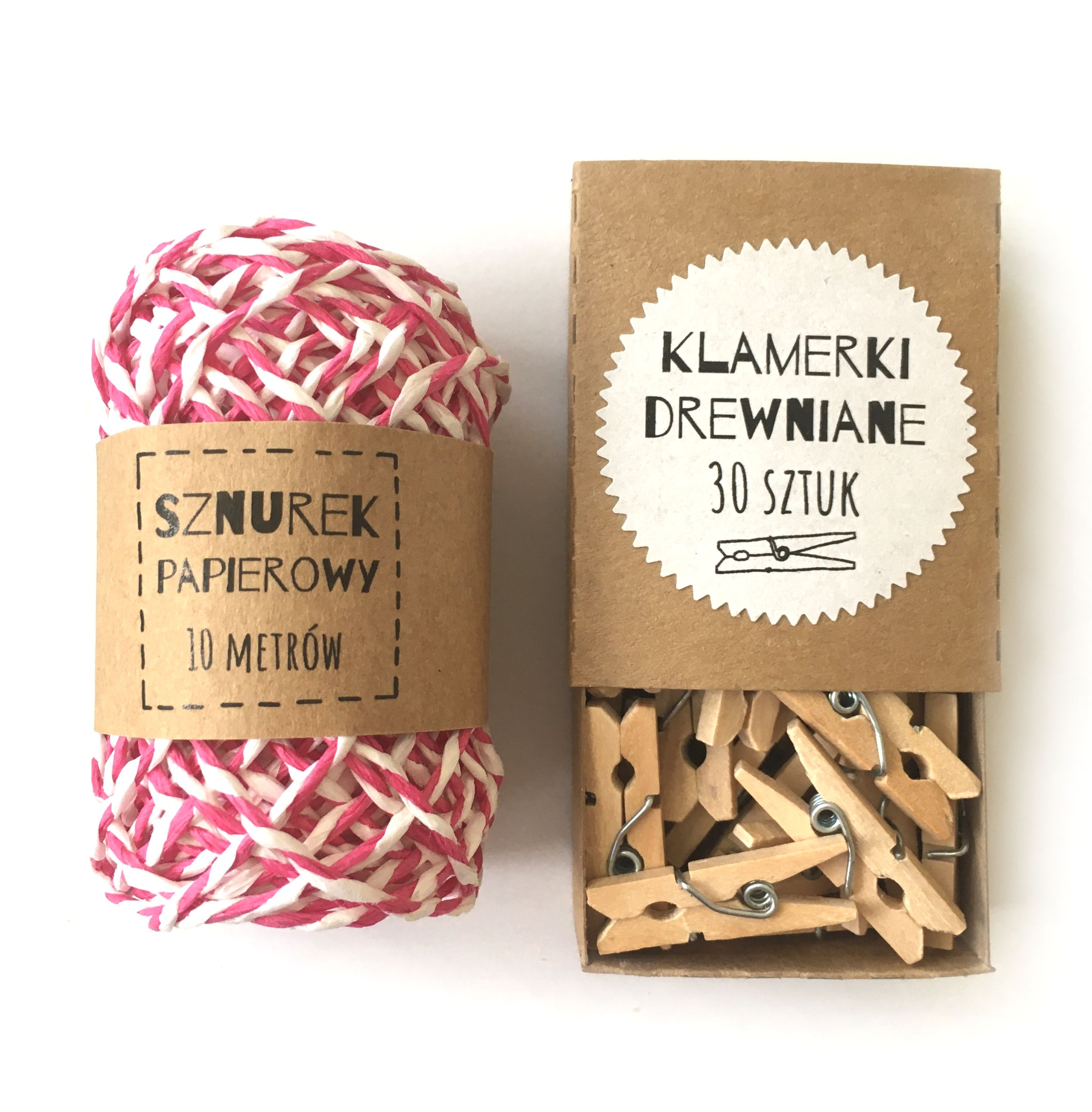 

Sznurek papierowy 10 m klamerki drewniane 30 szt