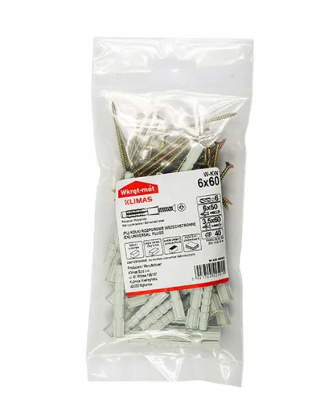 

Kołki rozporowe uniwersalne z wkrętem 6x60 40szt.