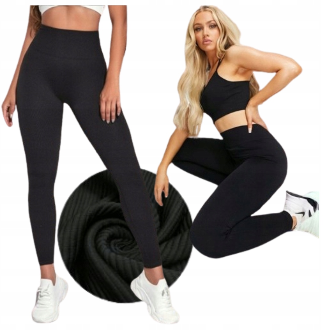 LEGGINSY PRĄŻKOWANE BAMBUSOWE MODELUJĄCE WYSOKI STAN DŁUGIE ROZ. XXL/XXXL
