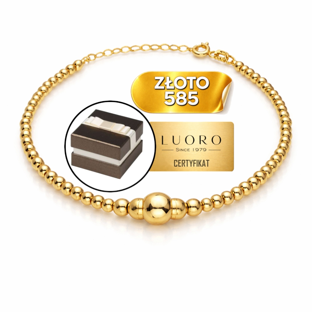 Náramek Zlatý 585 14K Kuličky 17 CM Nastavitelný Elegantní Žlutý